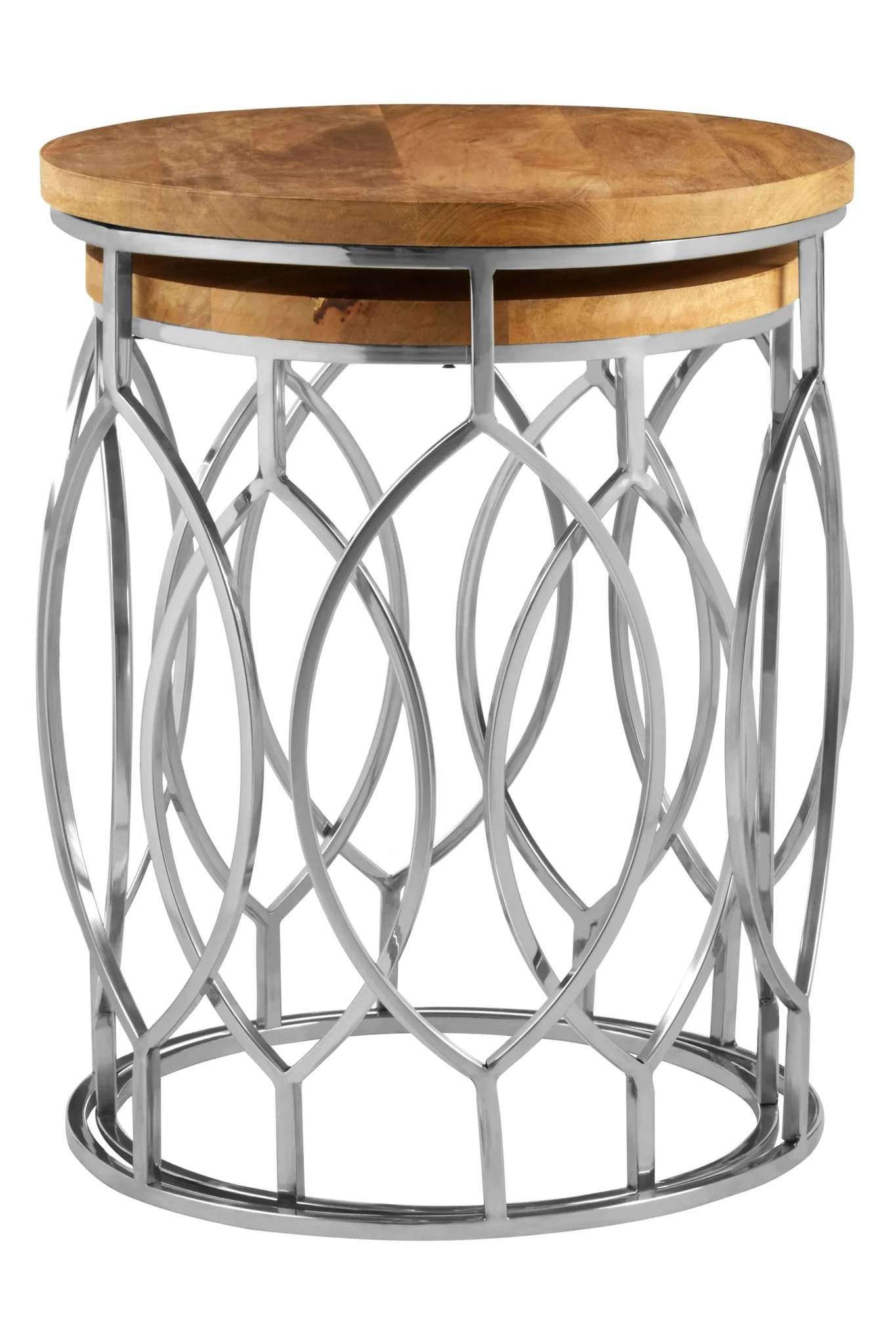 Agra Set Of 2 Mango Wood and Metal Base Side Tables - Tables, photo 2 of 6