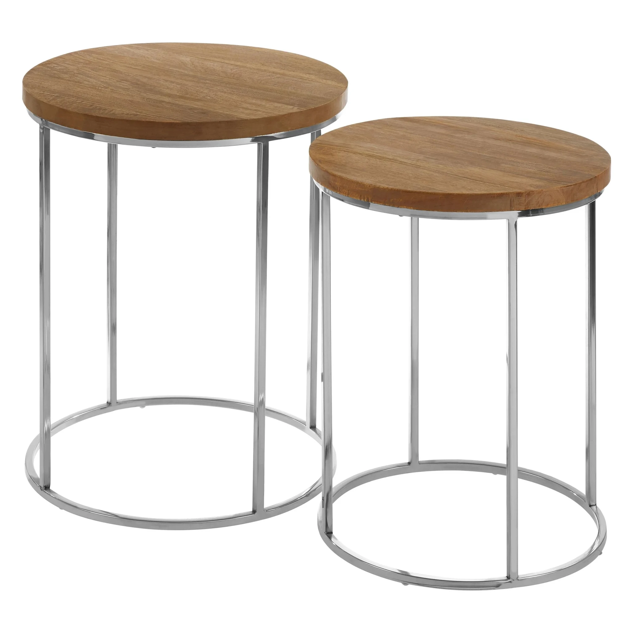 Agra Set Of 2 Mango Wood Top Round Side Tables - Tables, photo 2 of 3