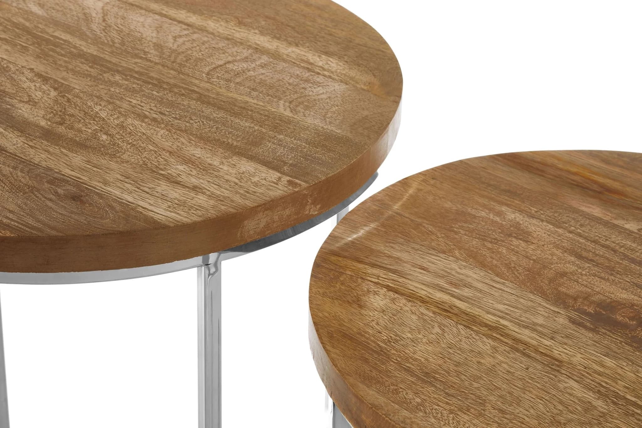 Agra Set Of 2 Mango Wood Top Round Side Tables - Tables, photo 3 of 3