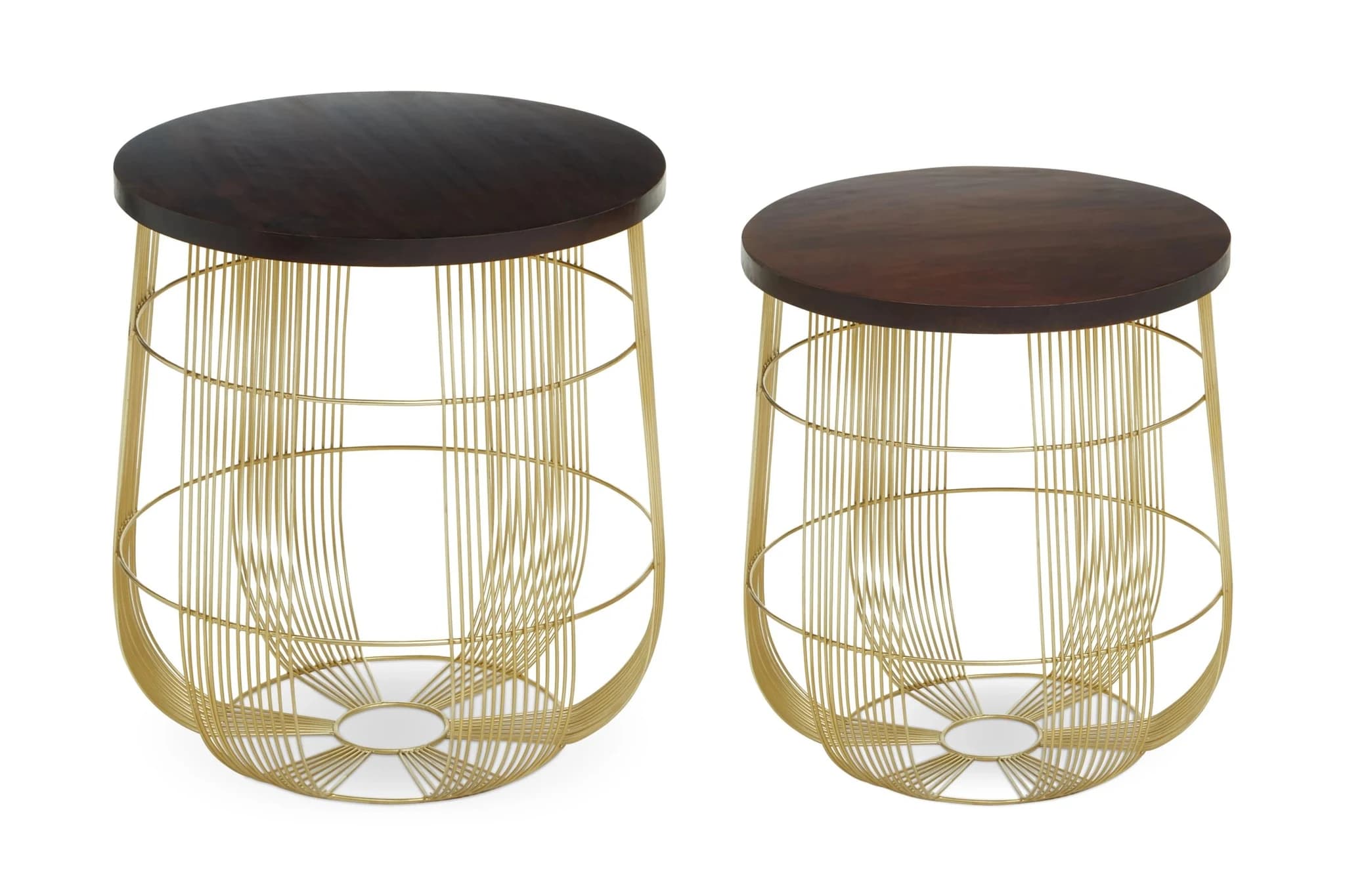 Agra Set Of 2 Side Tables in Mango Wood and Brass Finish - Tables, photo 2 of 5
