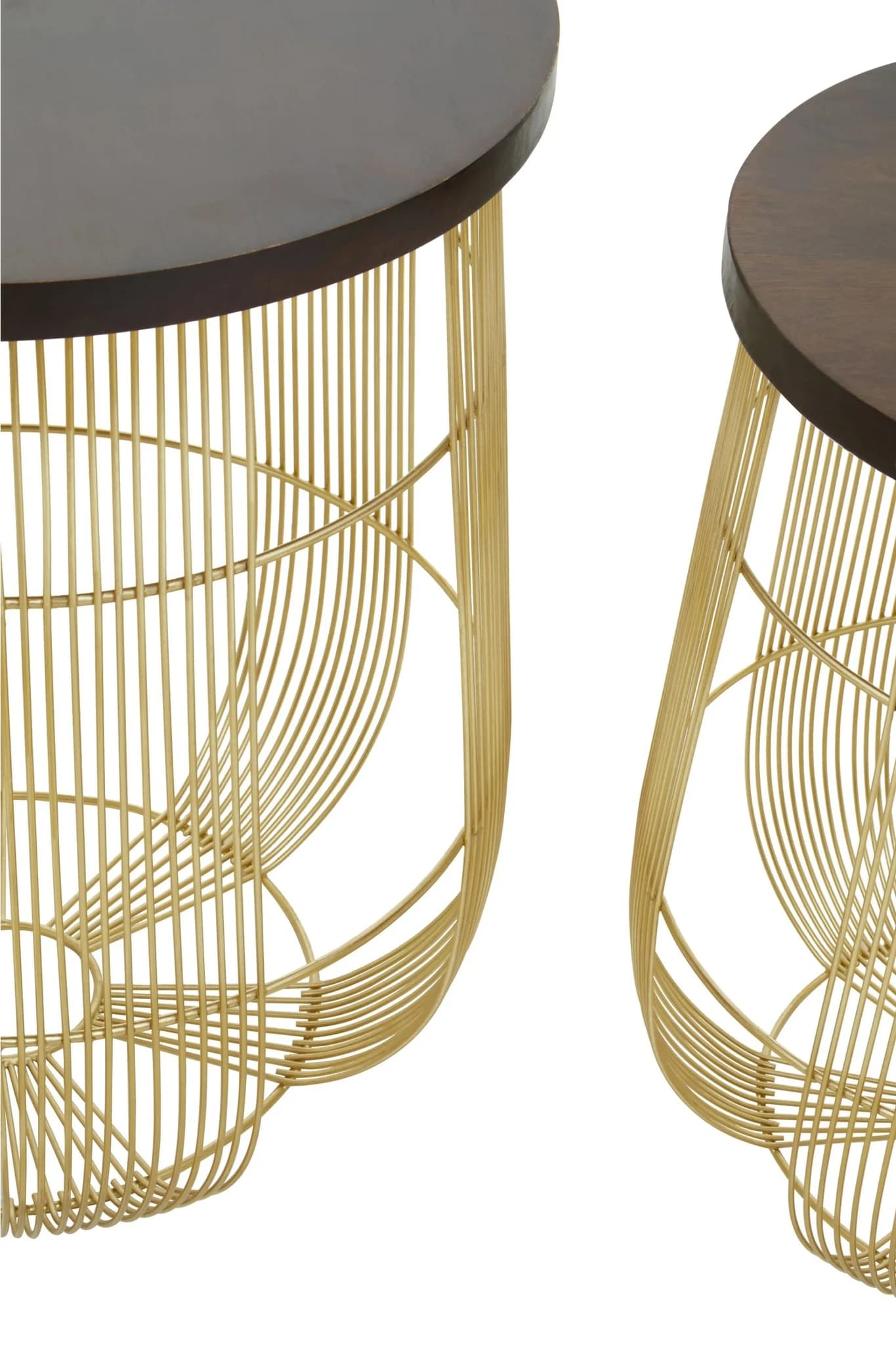 Agra Set Of 2 Side Tables in Mango Wood and Brass Finish - Tables, photo 4 of 5