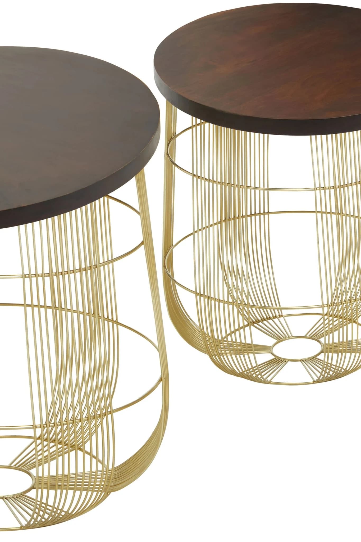 Agra Set Of 2 Side Tables in Mango Wood and Brass Finish - Tables, photo 3 of 5
