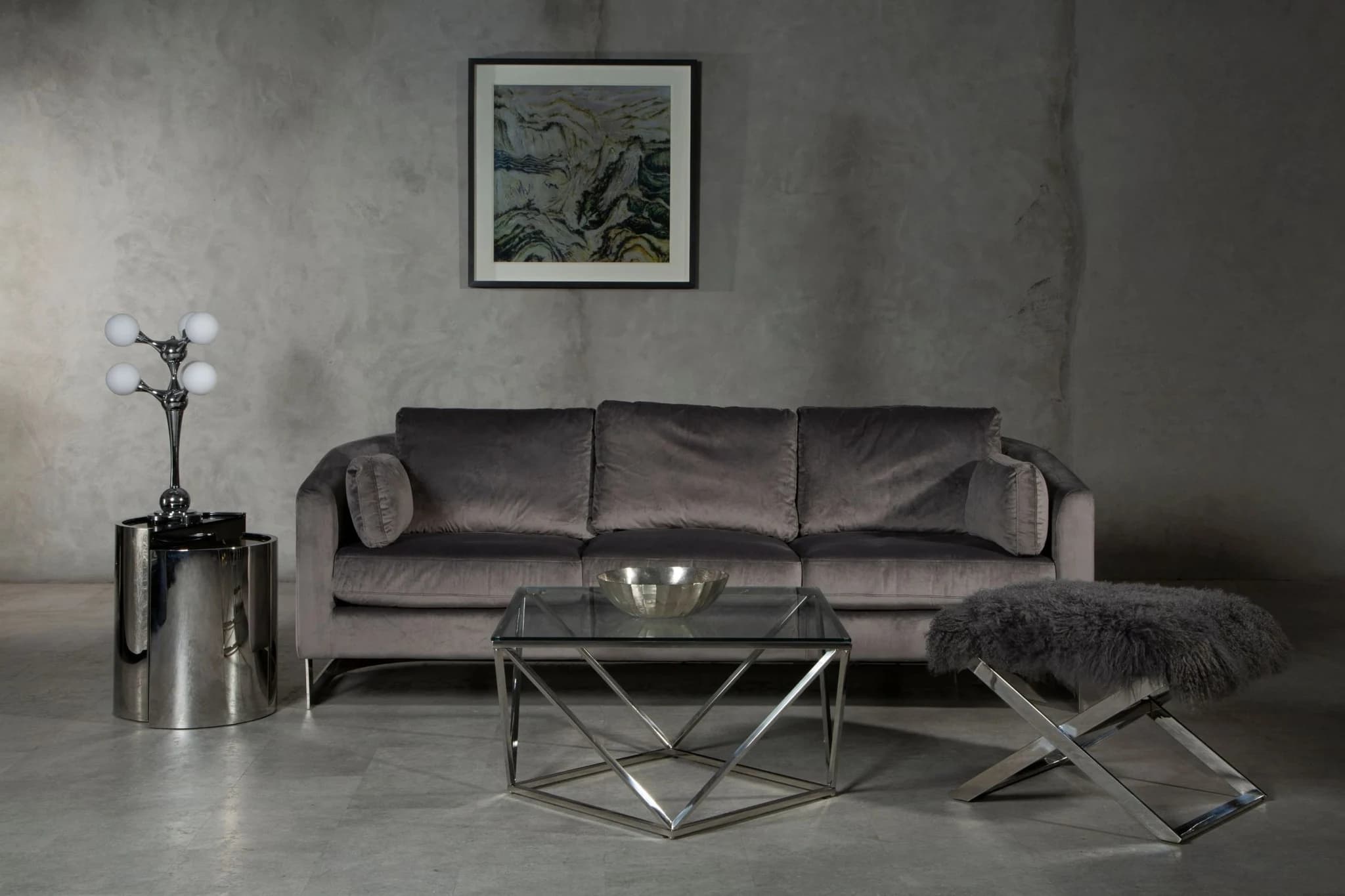 Freda Dark Grey Cotton Velvet 3 Seat Sofa - Seating, photo 2 of 8