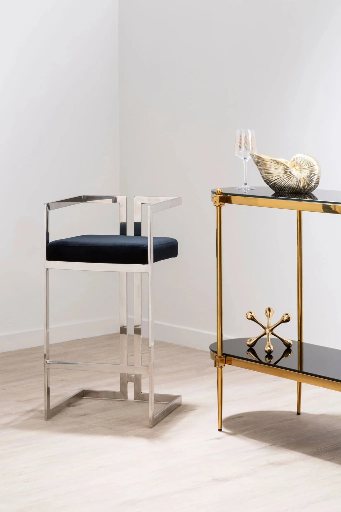 Azalea Black Velvet and Silver Frame Bar Chair - Seating, photo 2 of 7