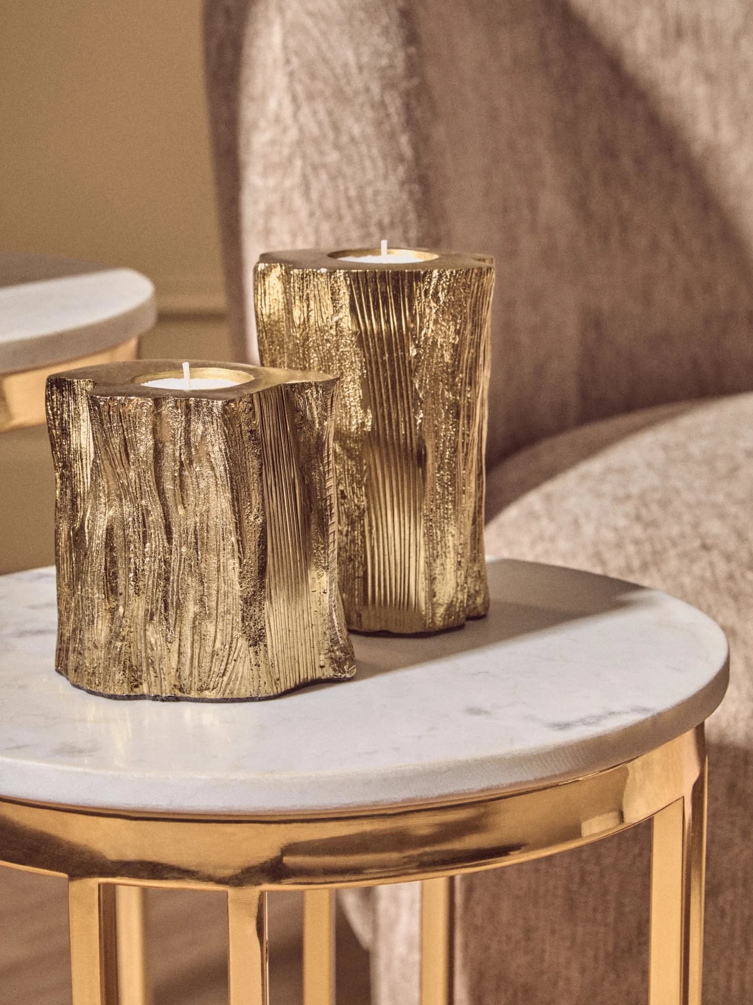 Templar White Marble and Gold Set Of 2 Round Side Tables - Tables, photo 2 of 8