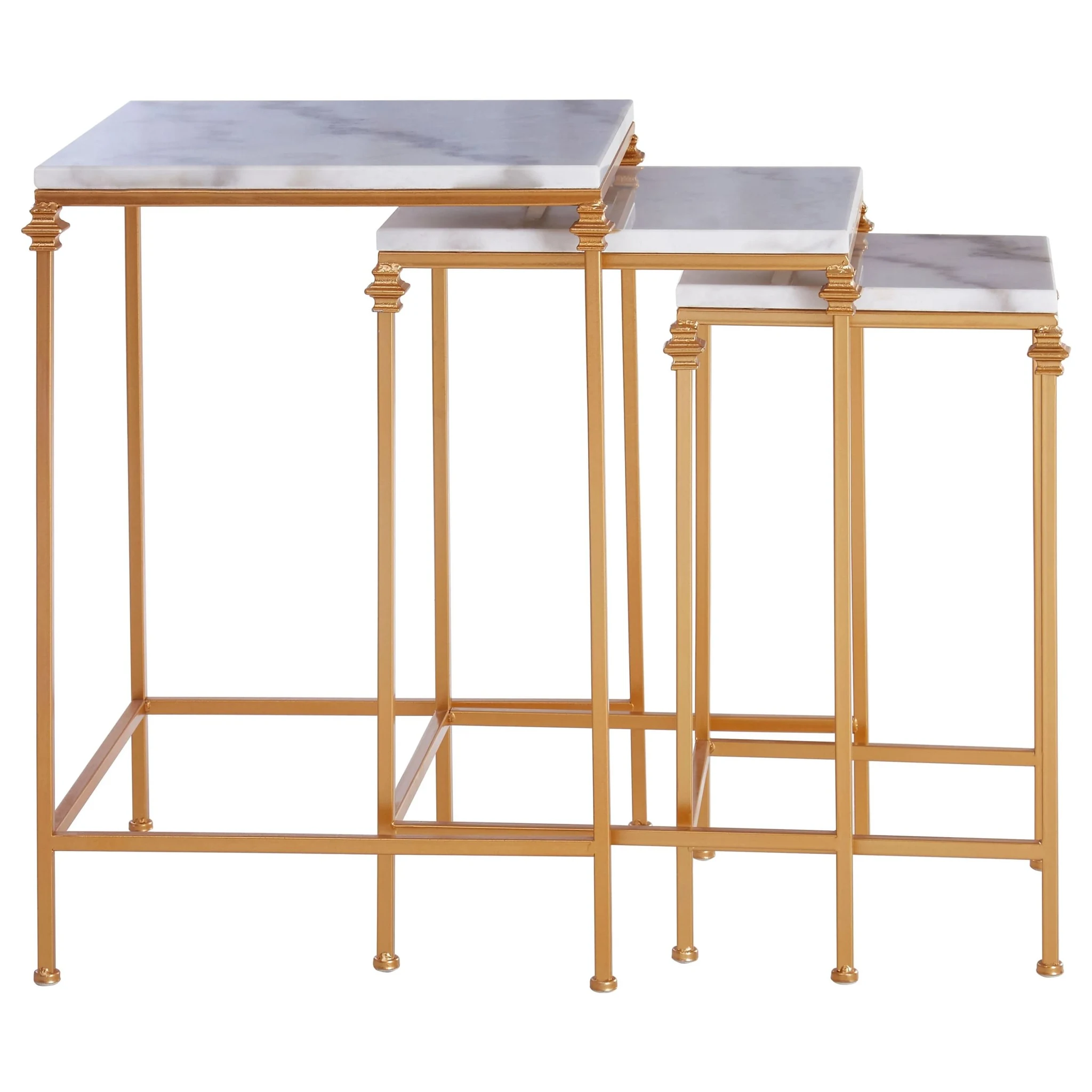Avantis Gold Finish and White Marble Set Of 3 Square Side Tables - Tables, photo 3 of 5