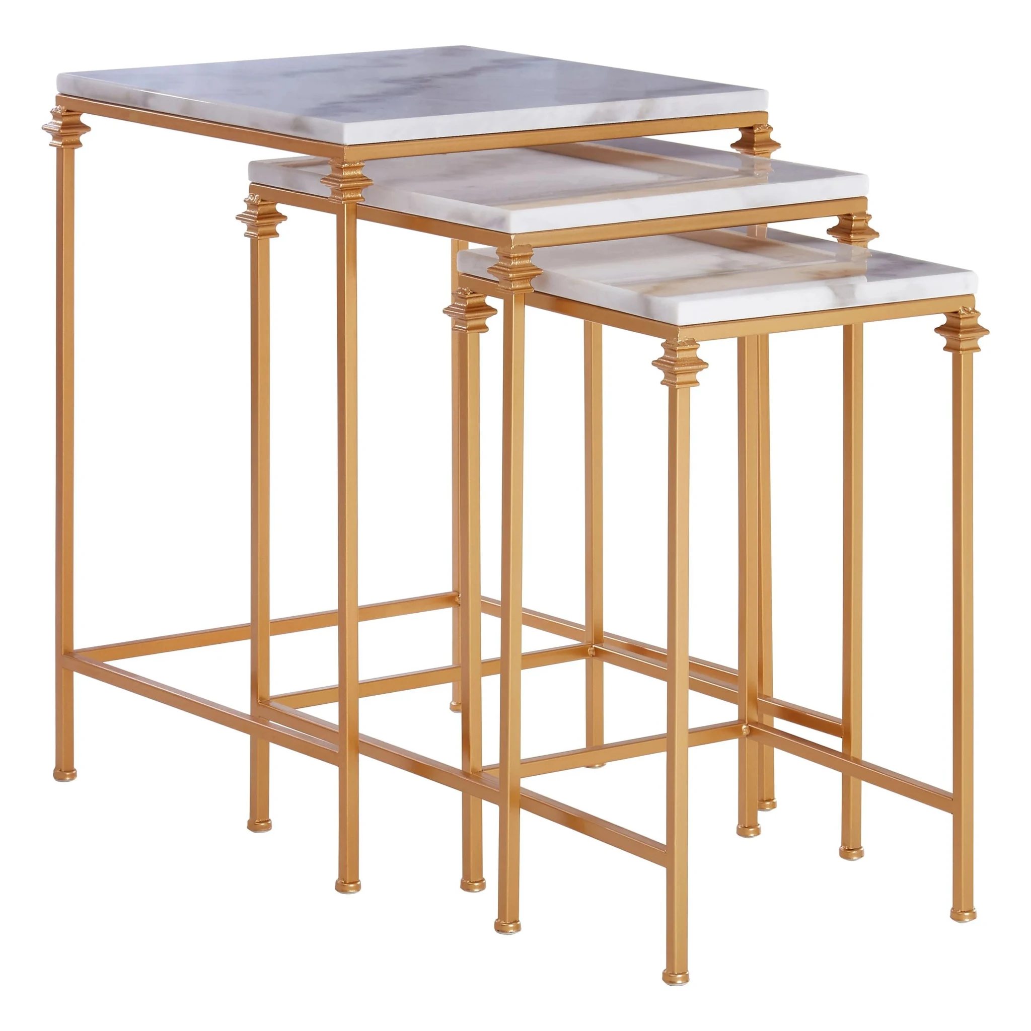 Avantis Gold Finish and White Marble Set Of 3 Square Side Tables - Tables, photo 2 of 5