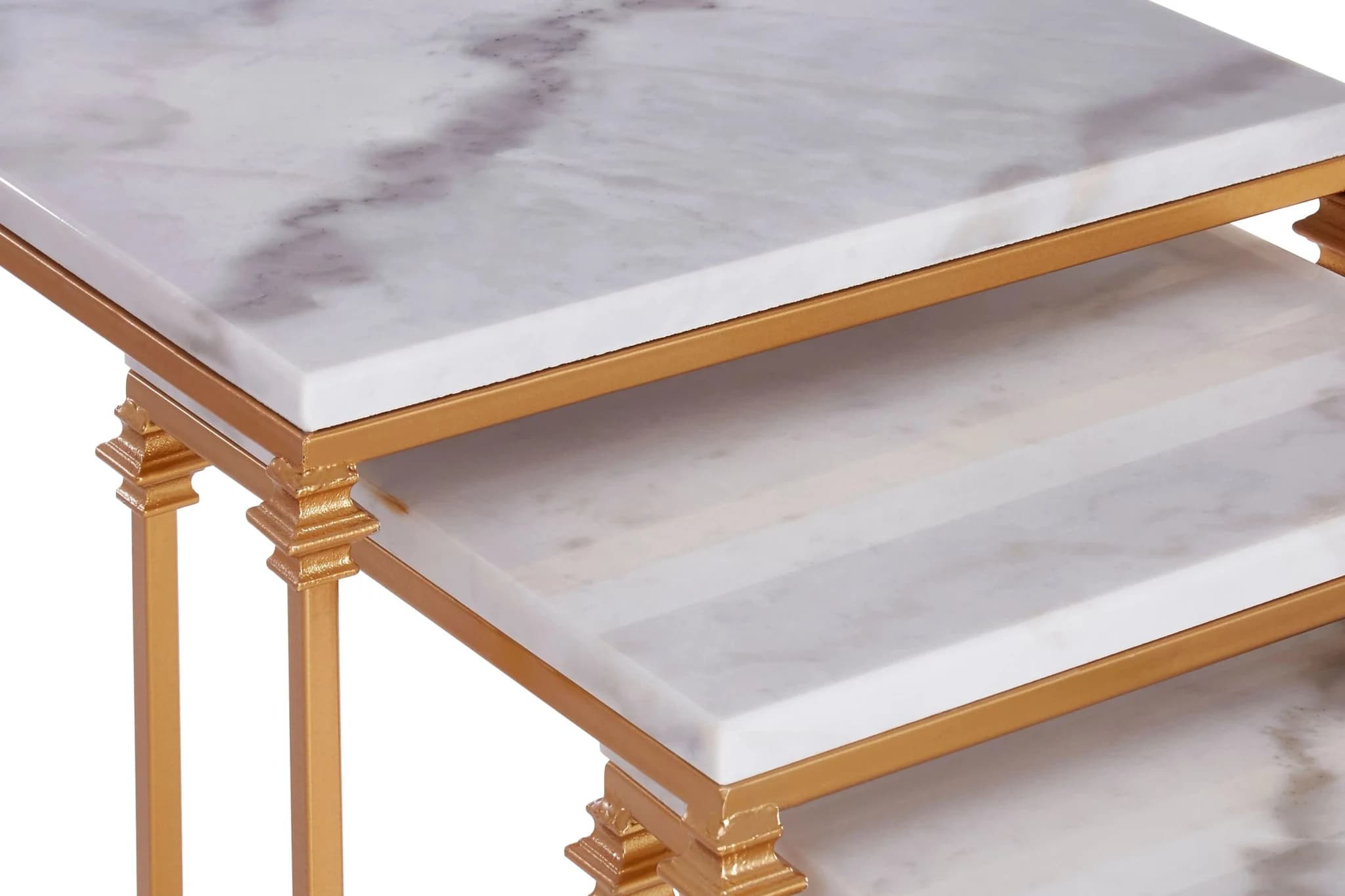 Avantis Gold Finish and White Marble Set Of 3 Square Side Tables - Tables, photo 5 of 5