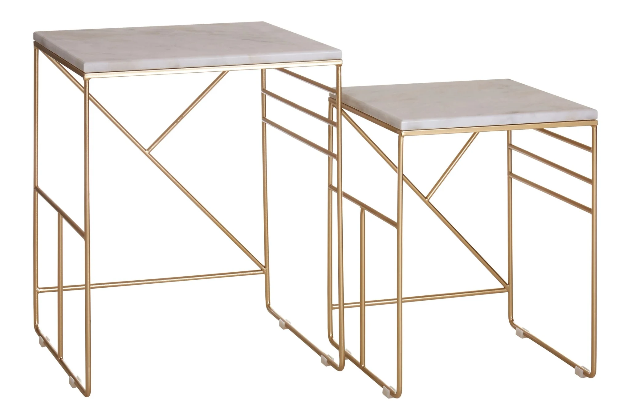 Avantis Gold Finish and White Marble Set Of 2 Square Nesting Tables - Tables, photo 5 of 7
