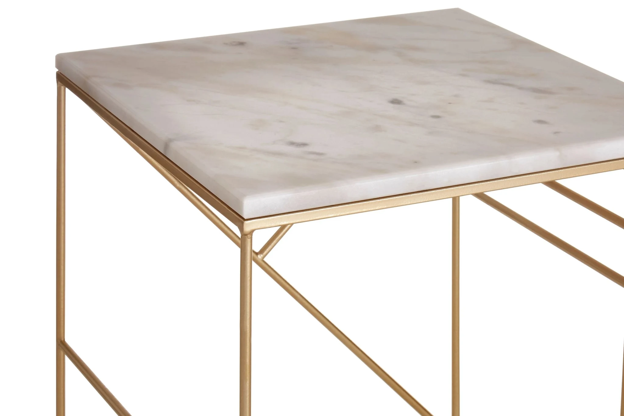 Avantis Gold Finish and White Marble Set Of 2 Square Nesting Tables - Tables, photo 6 of 7