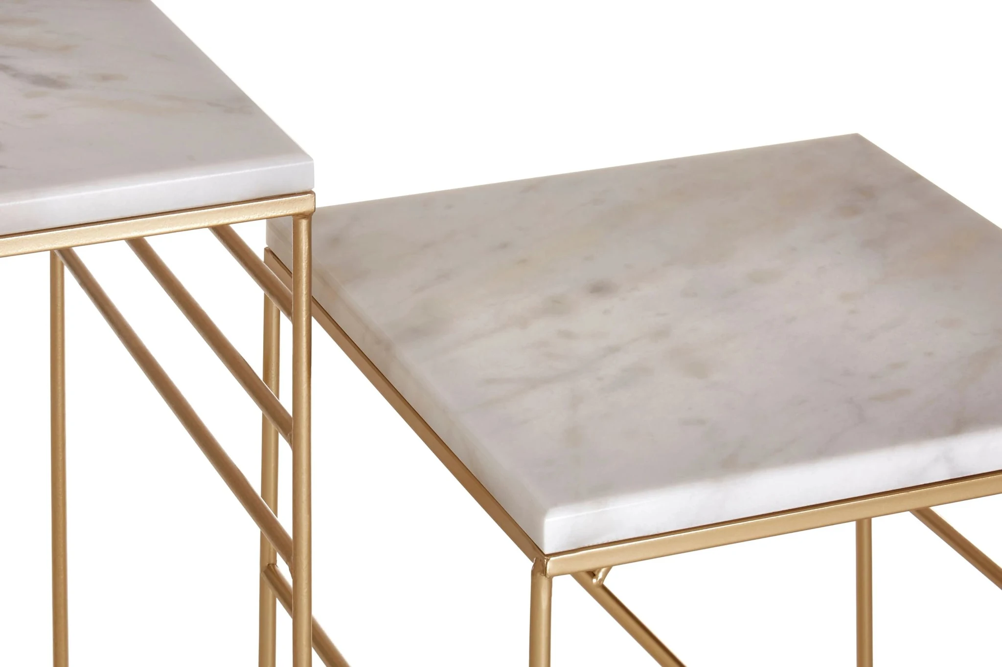 Avantis Gold Finish and White Marble Set Of 2 Square Nesting Tables - Tables, photo 7 of 7