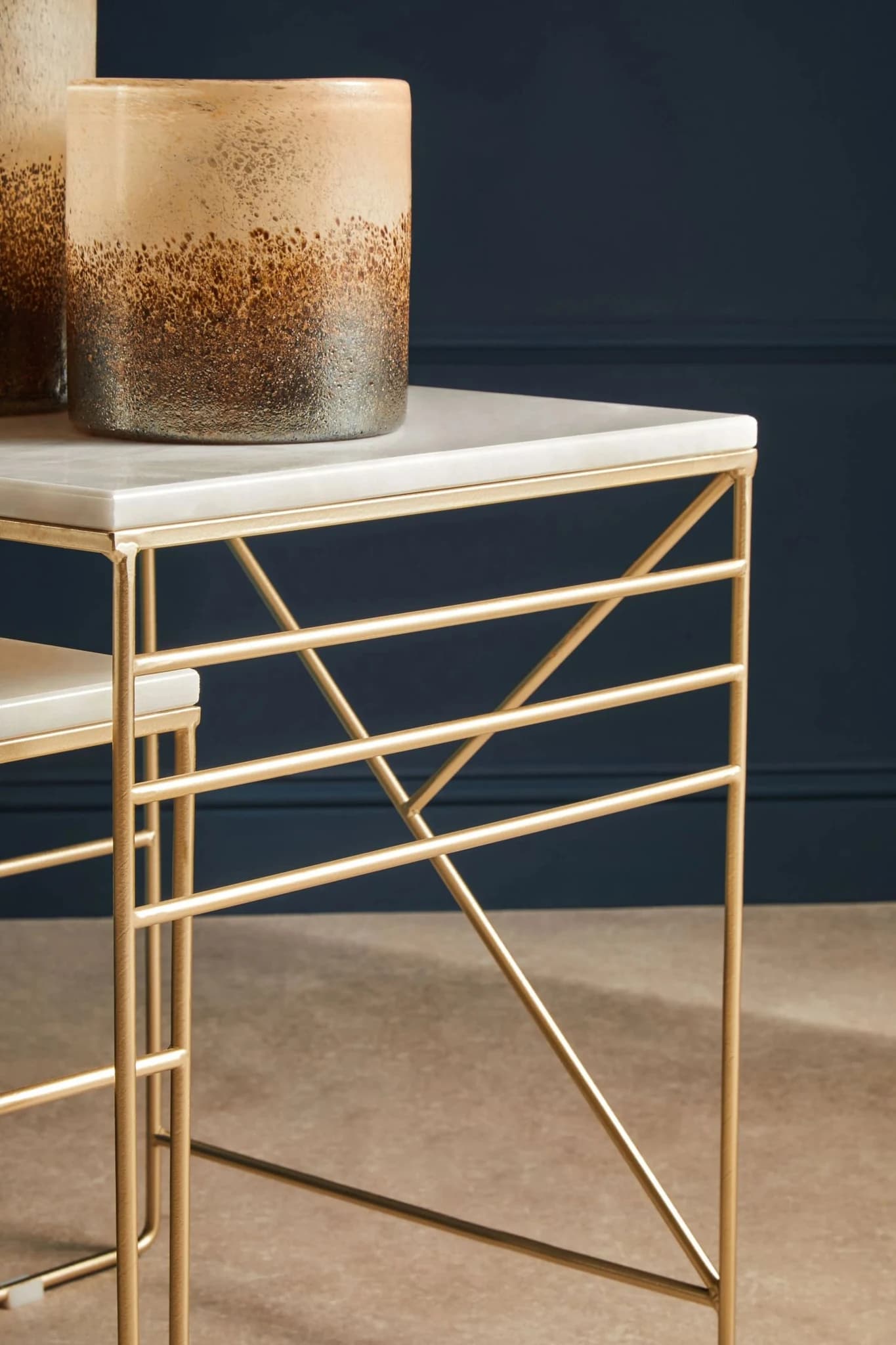 Avantis Gold Finish and White Marble Set Of 2 Square Nesting Tables - Tables, photo 3 of 7