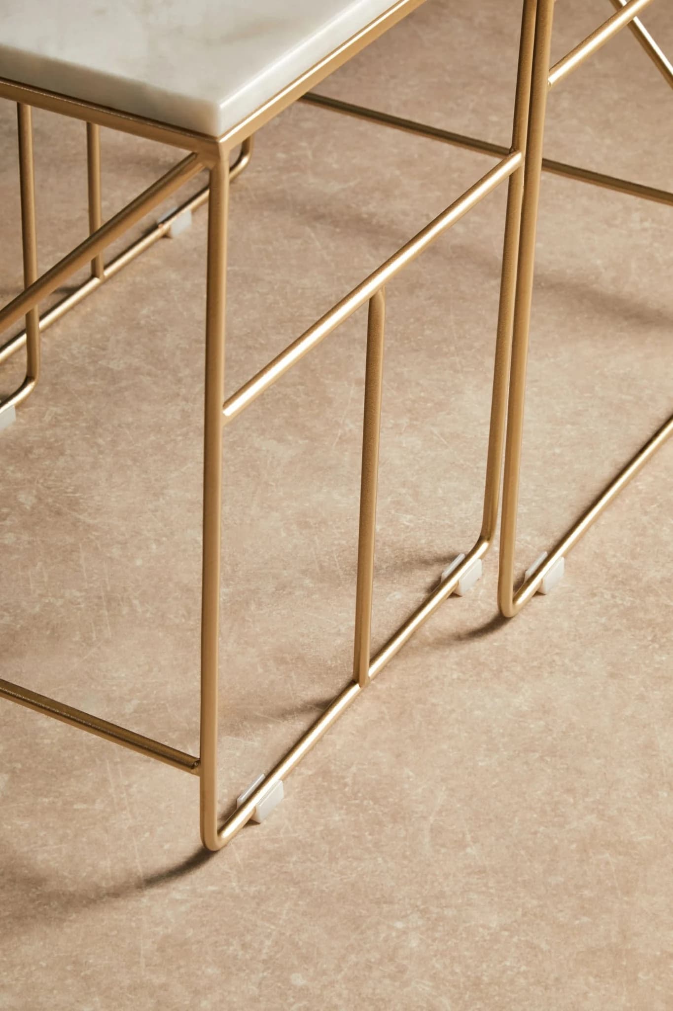 Avantis Gold Finish and White Marble Set Of 2 Square Nesting Tables - Tables, photo 2 of 7