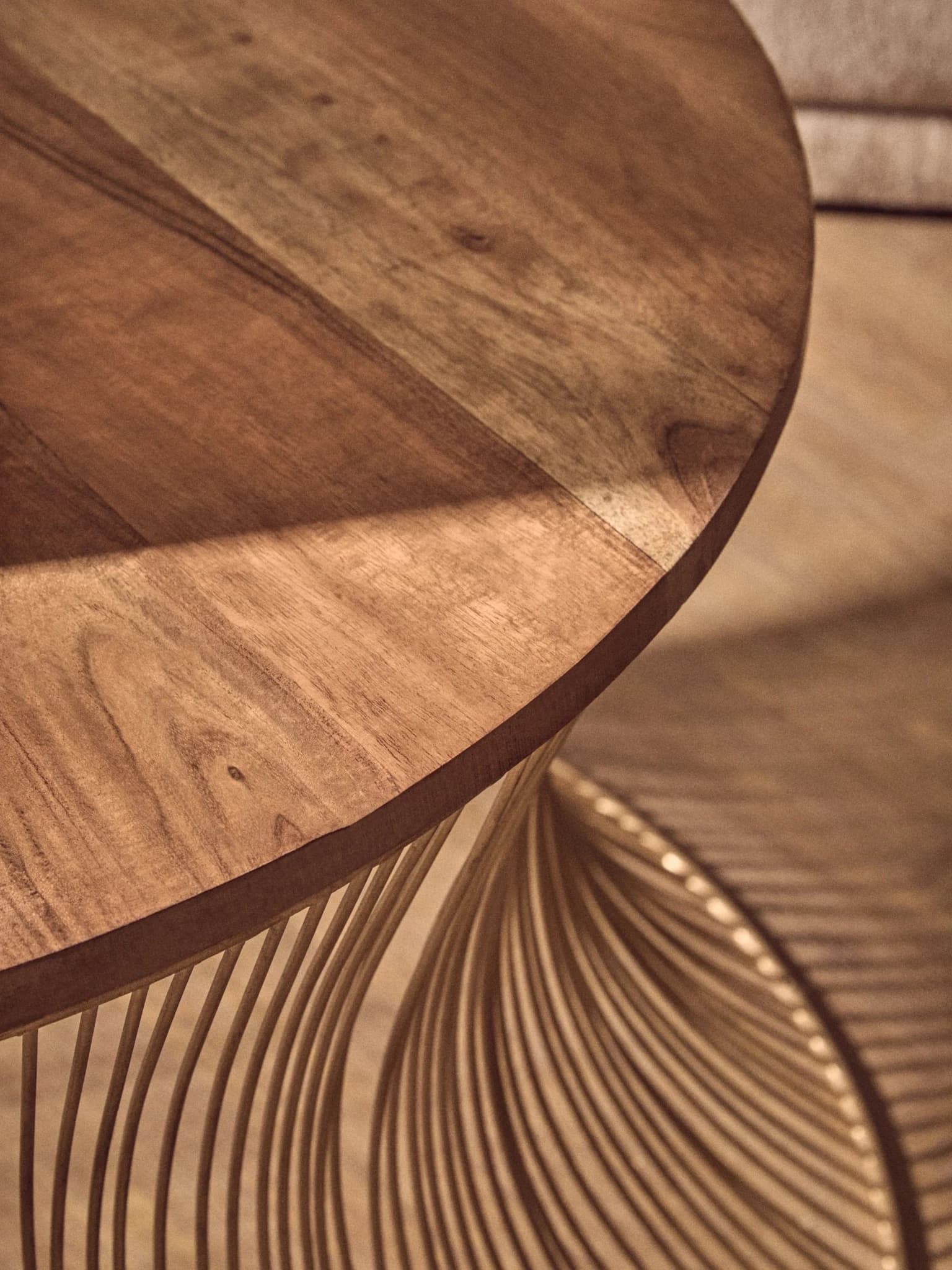 Templar Mango Wood and Gold Hourglass Round Coffee Table - Tables, photo 4 of 8