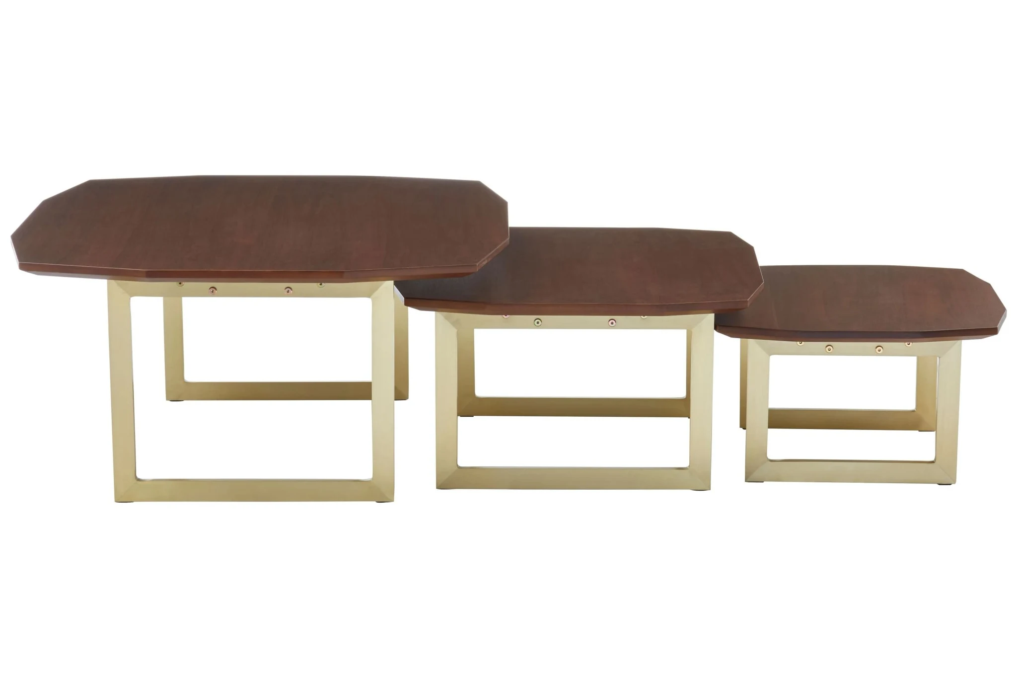 Villi Set of Three Wooden Nesting Side Tables with Gold Legs - Tables, photo 3 of 7