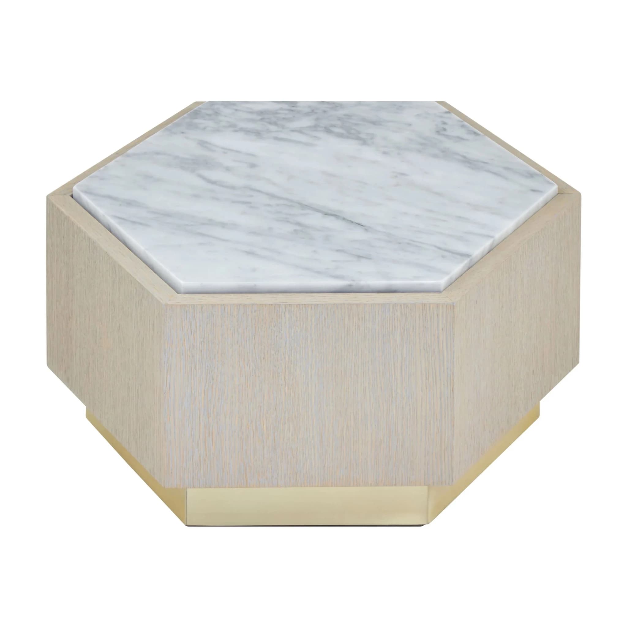 Villi White Marble and Wooden Hexagon Small Side Table - Tables, photo 2 of 5