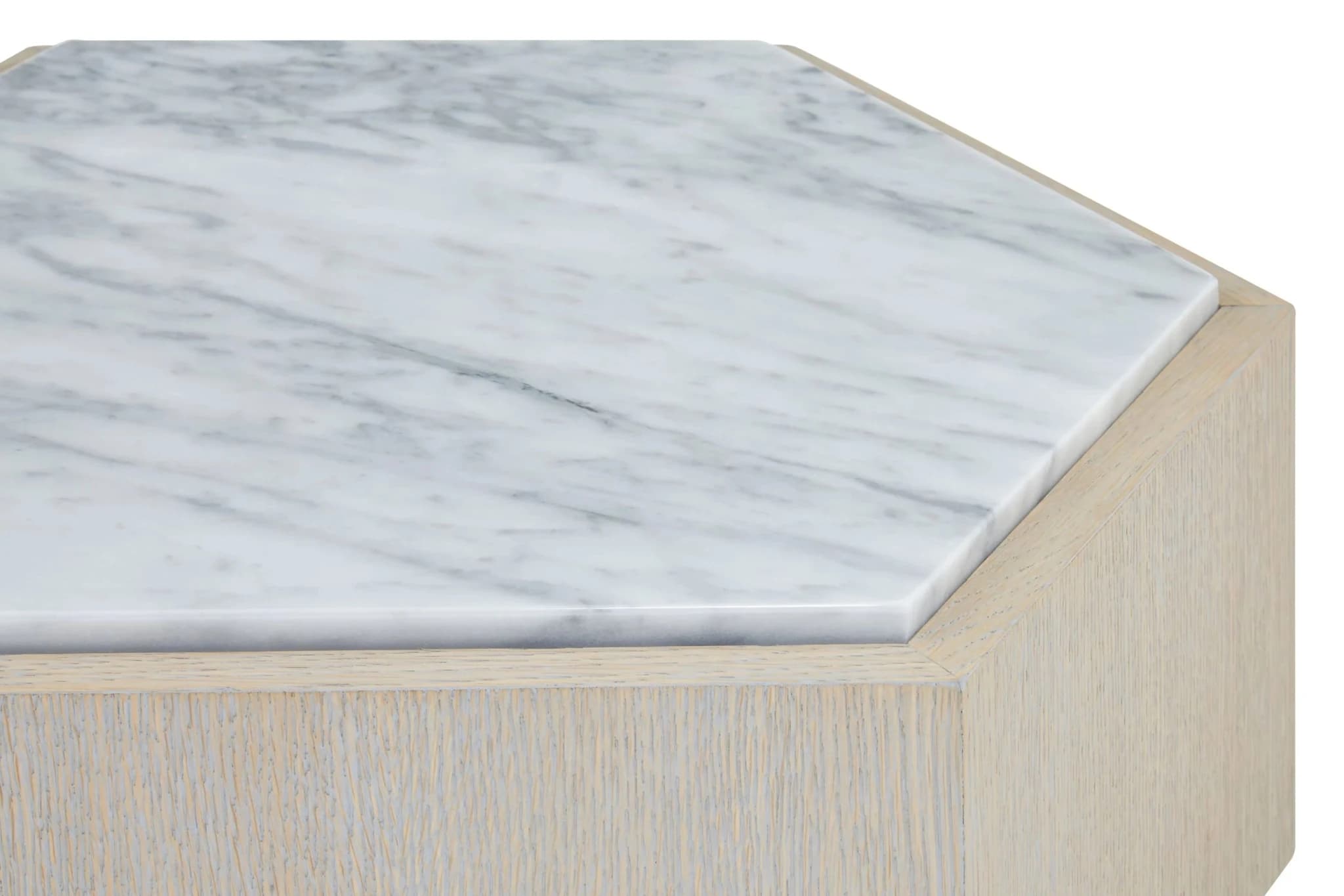 Villi White Marble and Wooden Hexagon Small Side Table - Tables, photo 4 of 5