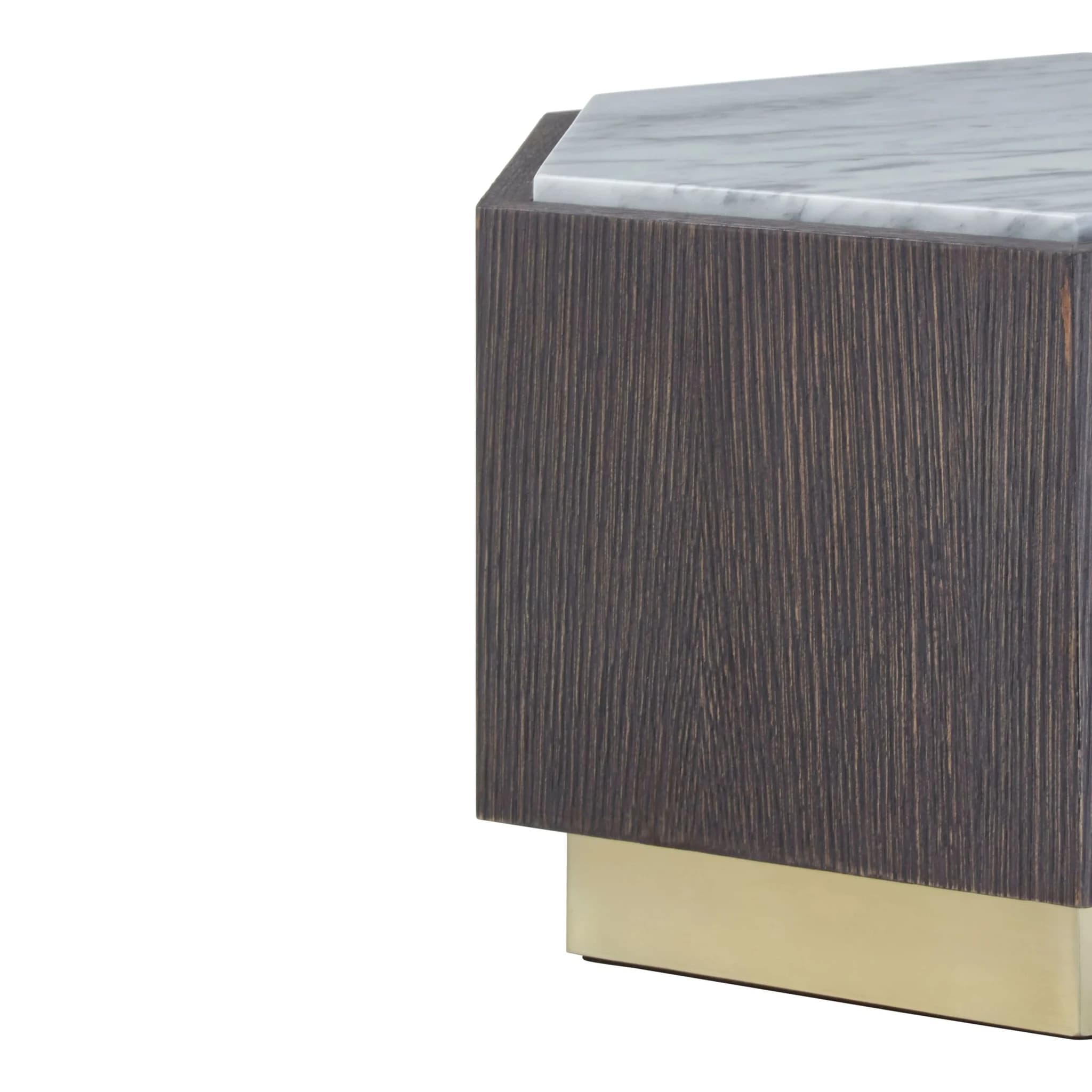 Villi Dark Oak Veneer and White Marble Hexagon Side Table - Tables, photo 6 of 6