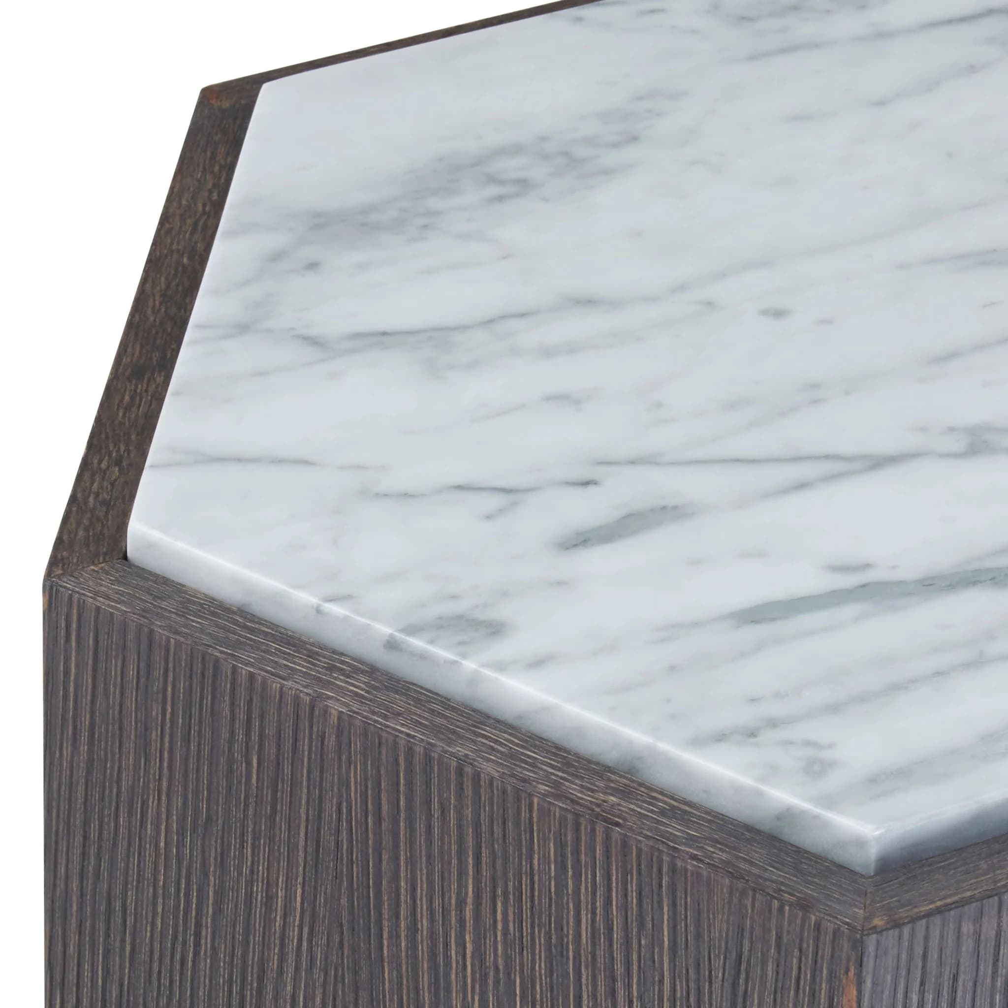 Villi Dark Oak Veneer and White Marble Hexagon Side Table - Tables, photo 5 of 6