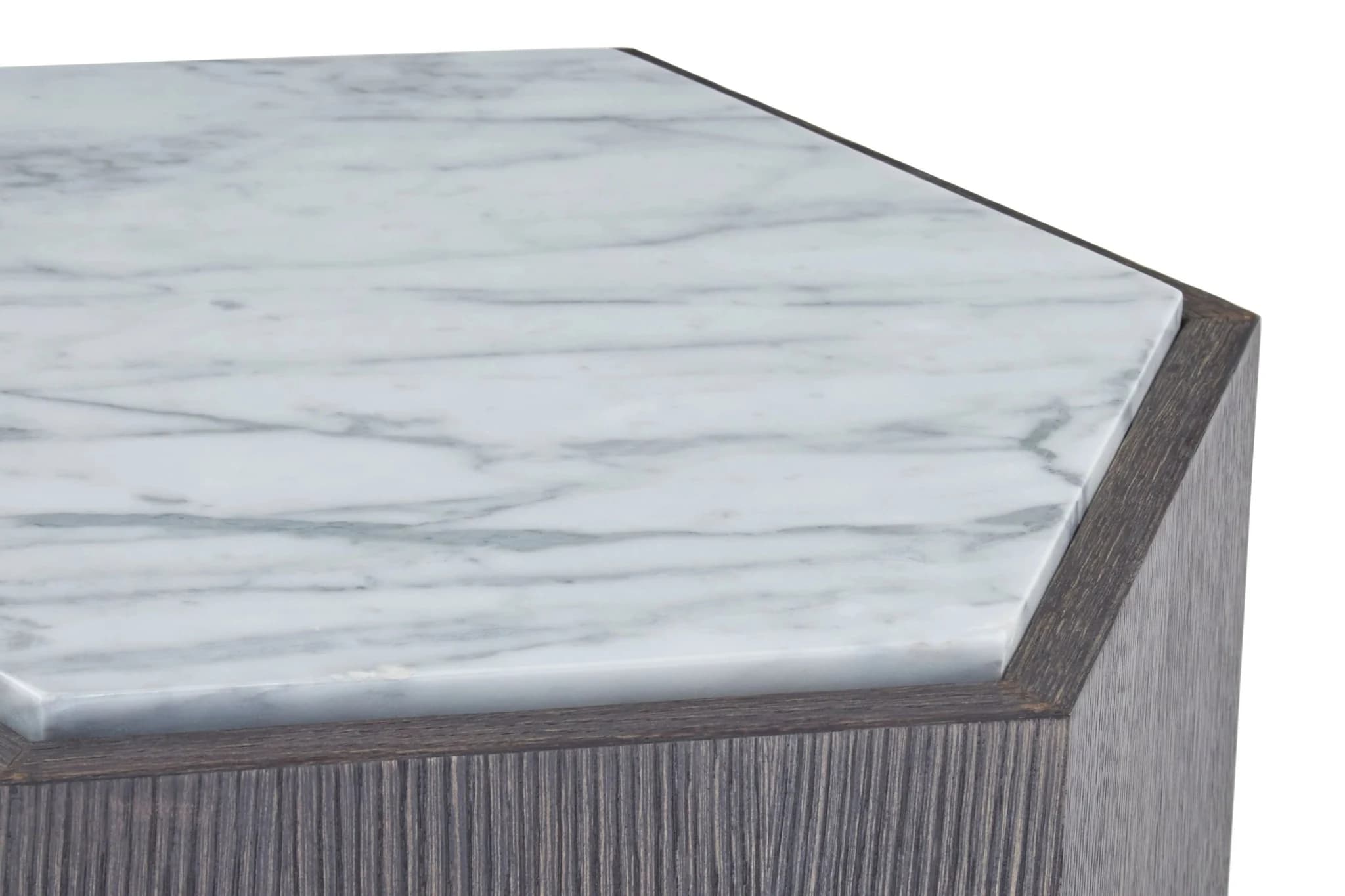 Villi Dark Oak Veneer and White Marble Hexagon Side Table - Tables, photo 4 of 6