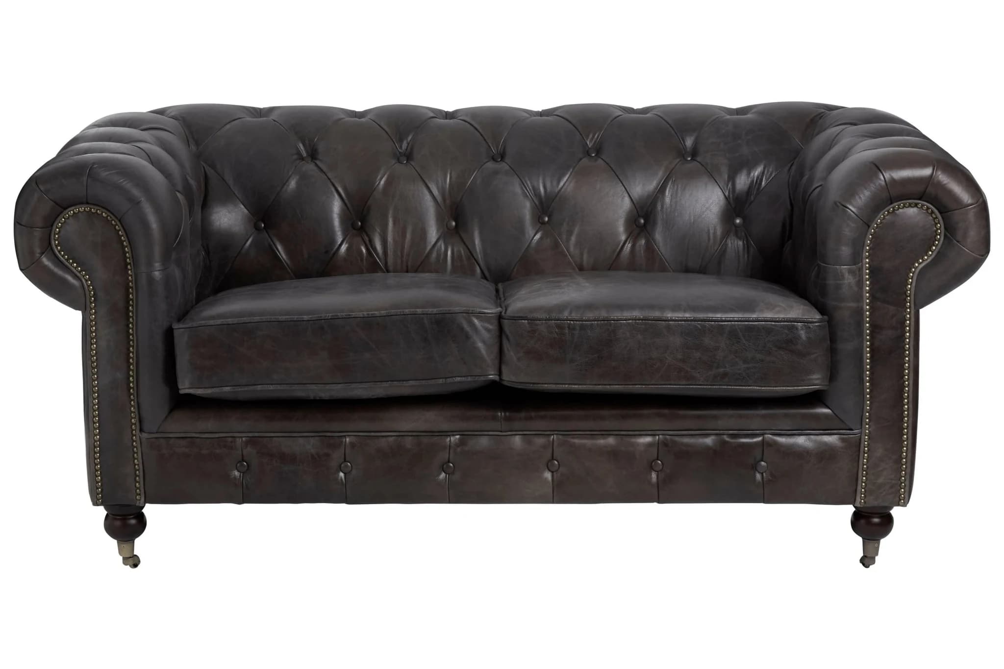 Victor Dark Grey Brown Leather Chesterfield 2 Seat Sofa - Seating, photo 7 of 8