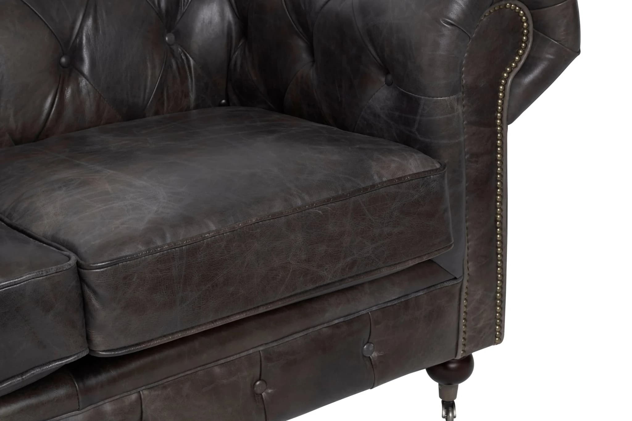 Victor Dark Grey Brown Leather Chesterfield 2 Seat Sofa - Seating, photo 8 of 8