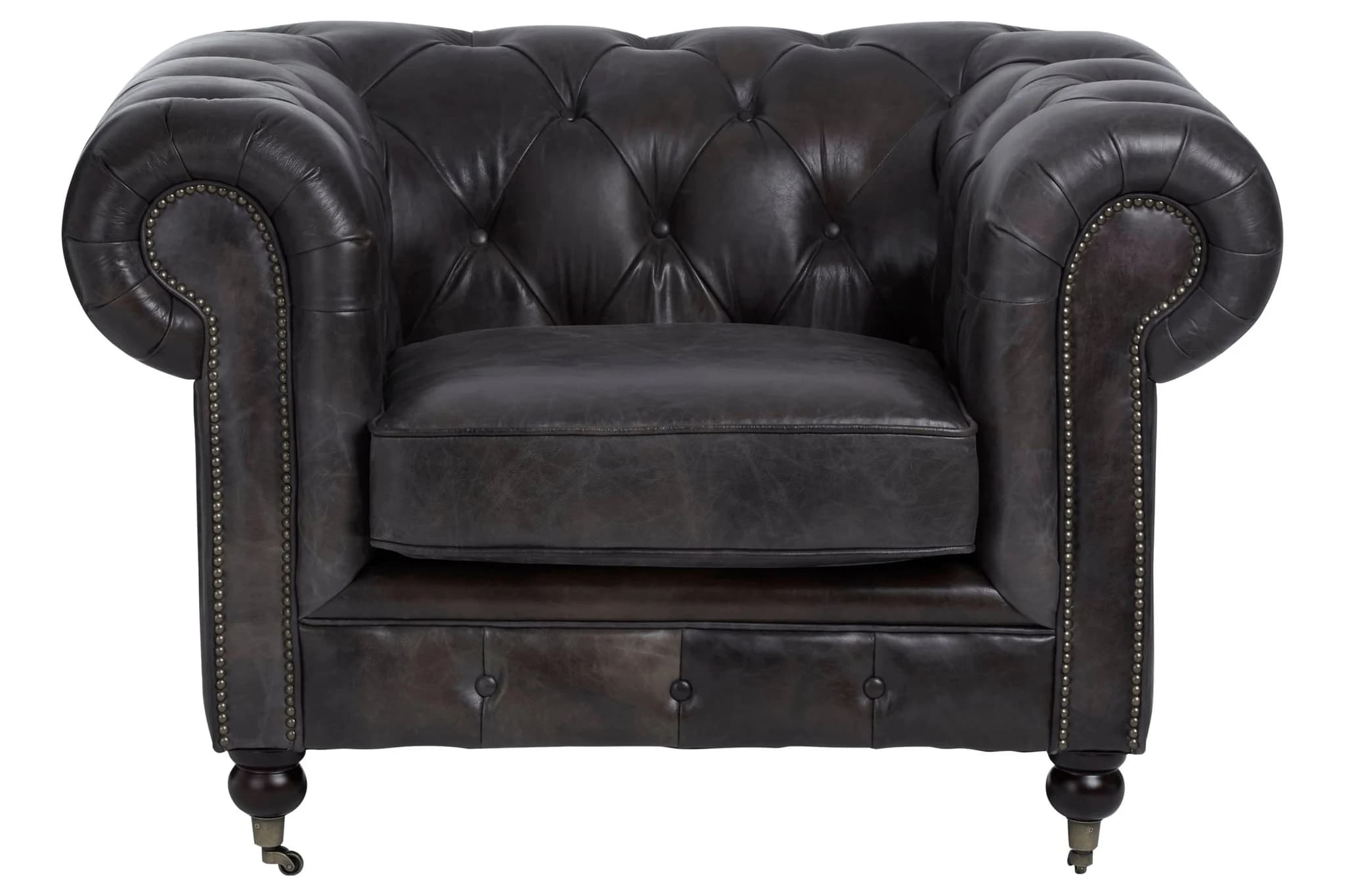Victor Dark Grey Brown Leather Chesterfield Chair - Seating, photo 7 of 8