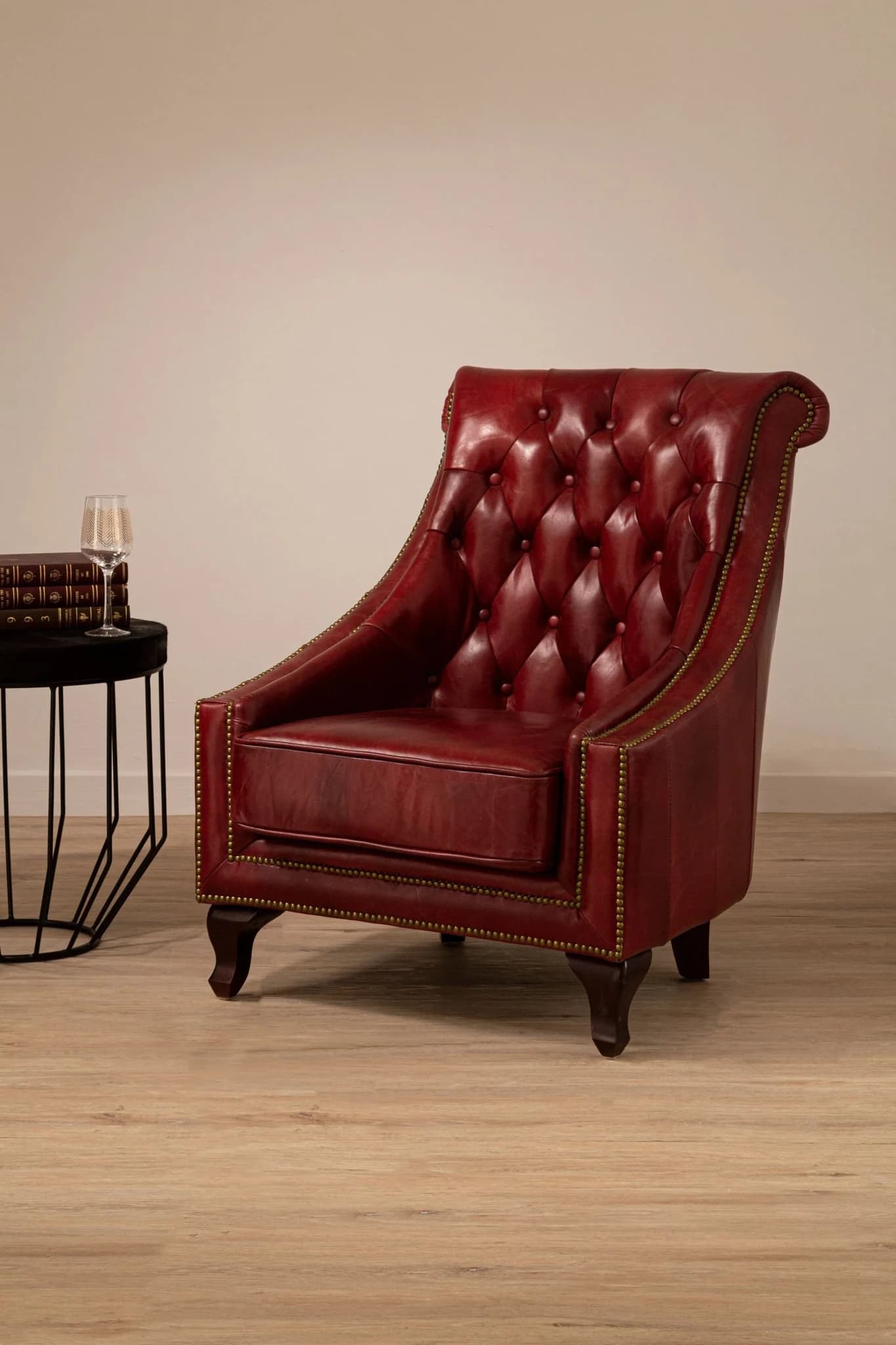 Victor Deep Red Leather Lounge Chair with Tufted Back - Seating, photo 2 of 8