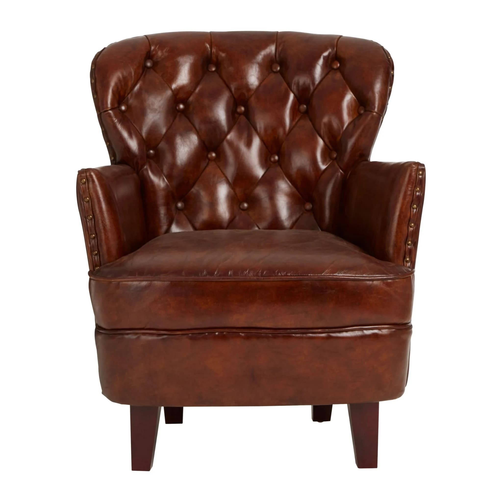 Victor Brown Leather Armchair with Button Tufted Back - Seating, photo 5 of 8