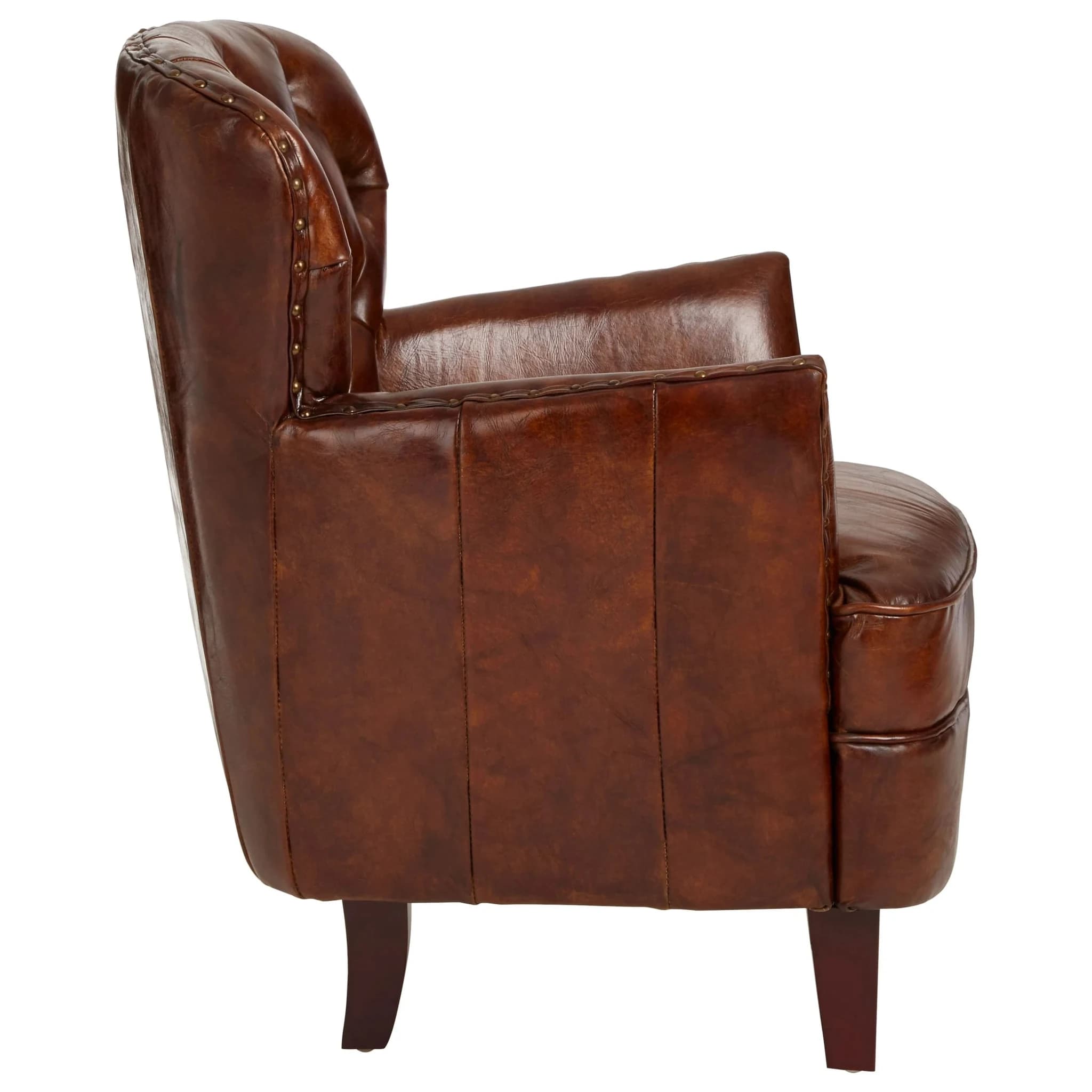 Victor Brown Leather Armchair with Button Tufted Back - Seating, photo 4 of 8