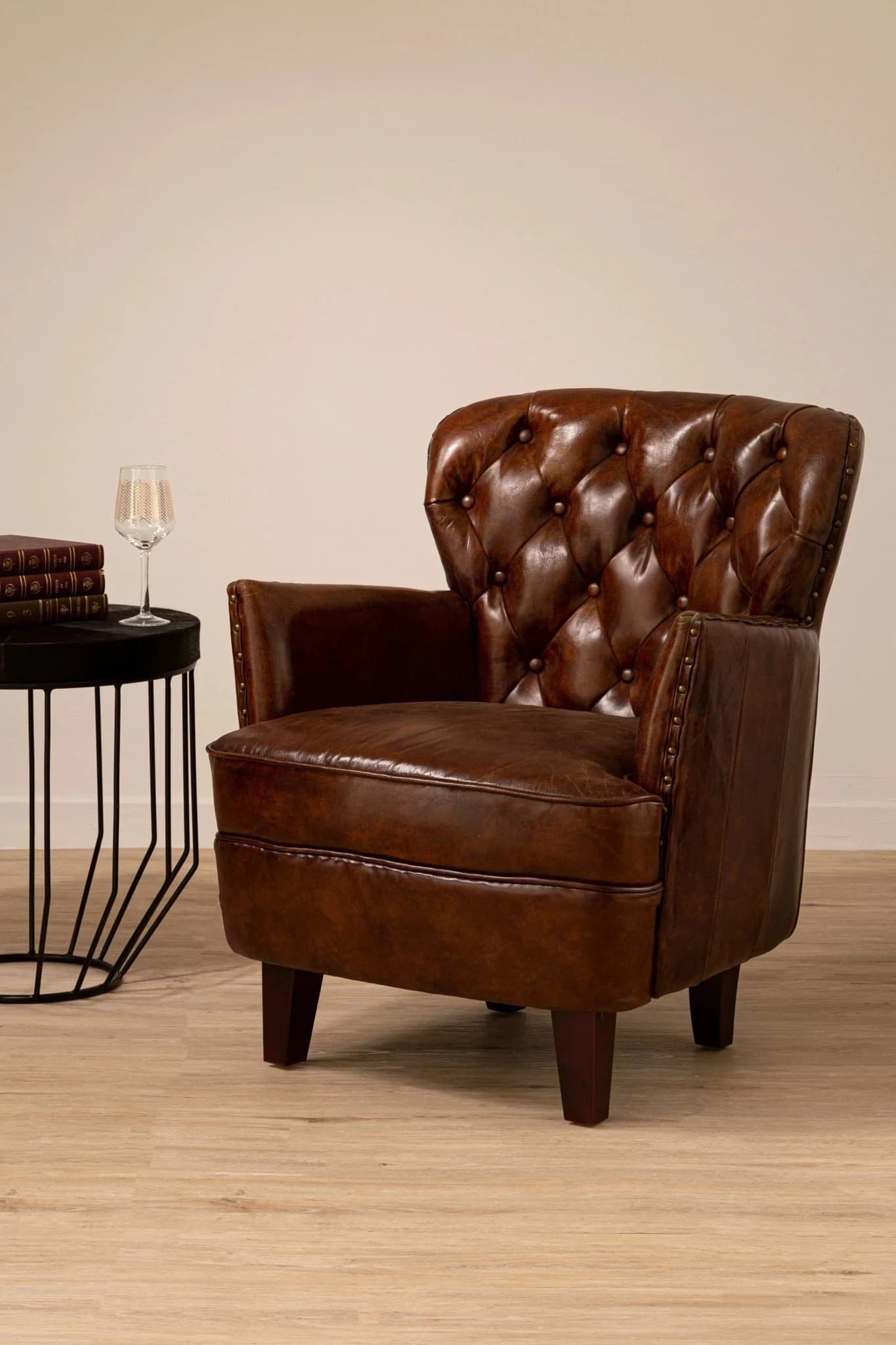 Victor Brown Leather Armchair with Button Tufted Back - Seating, photo 2 of 8