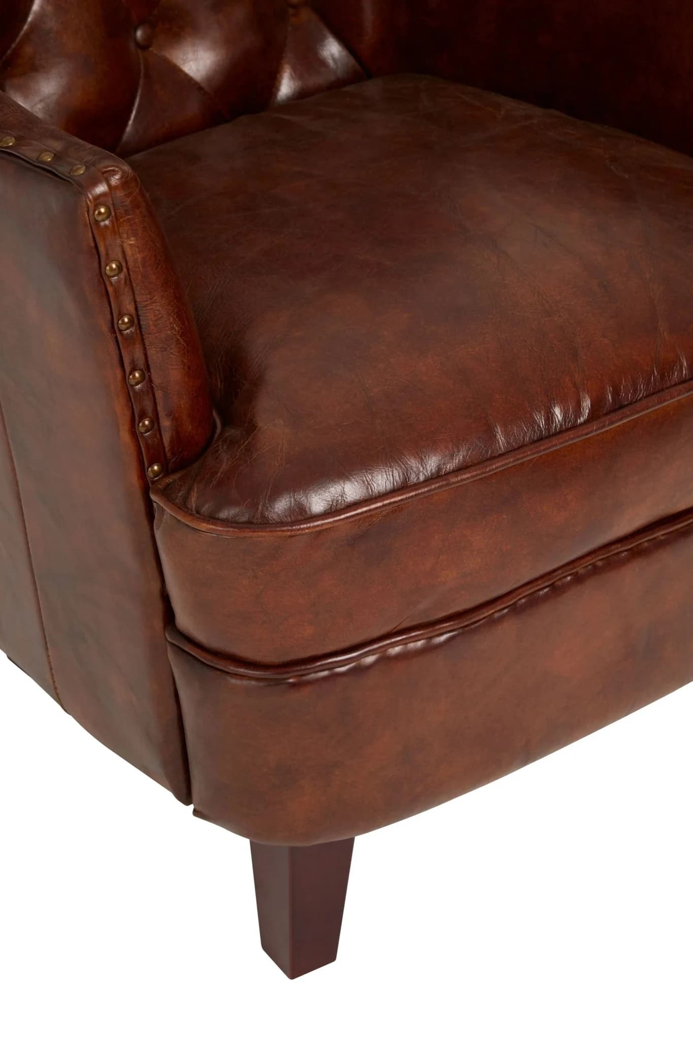 Victor Brown Leather Armchair with Button Tufted Back - Seating, photo 7 of 8