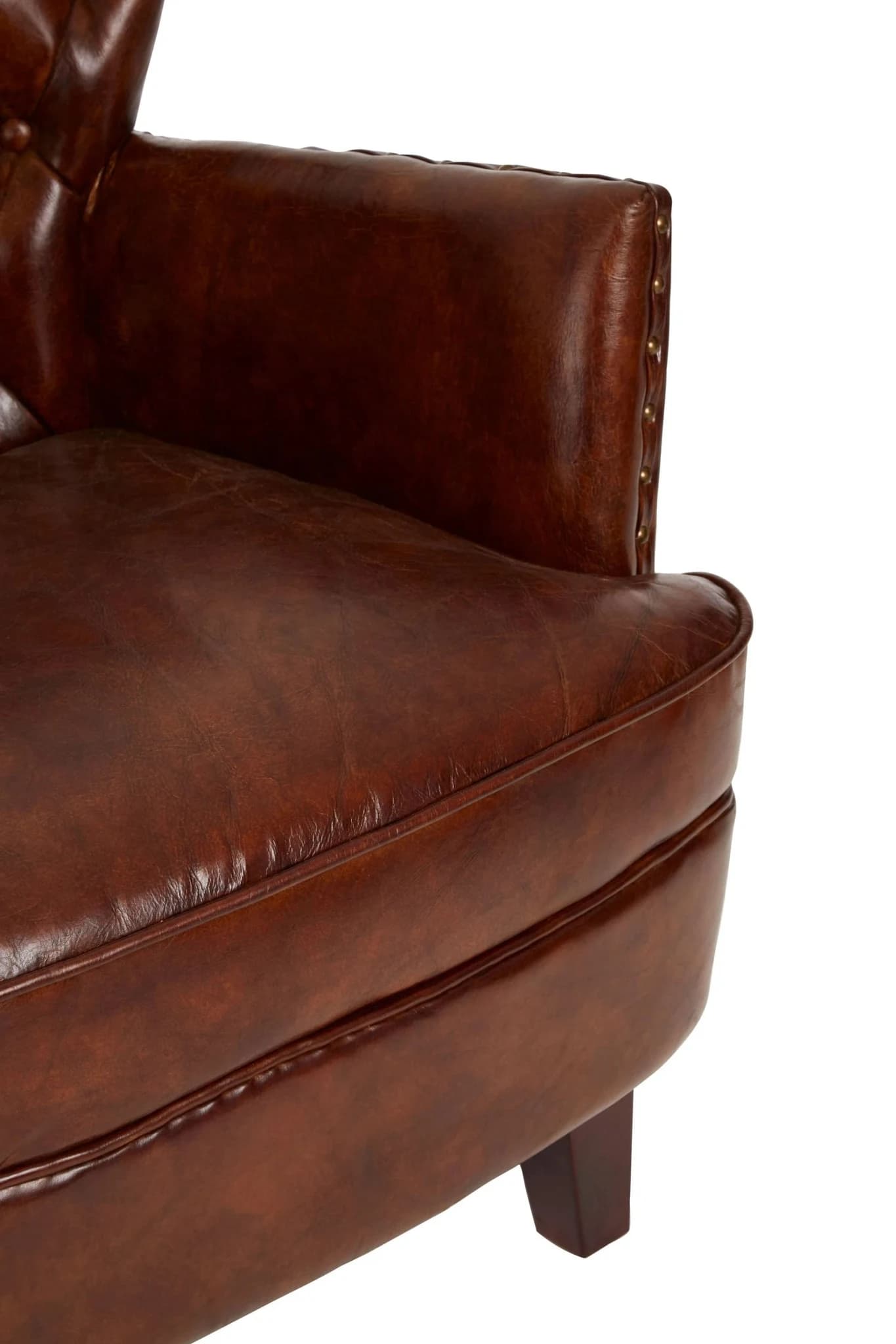 Victor Brown Leather Armchair with Button Tufted Back - Seating, photo 6 of 8