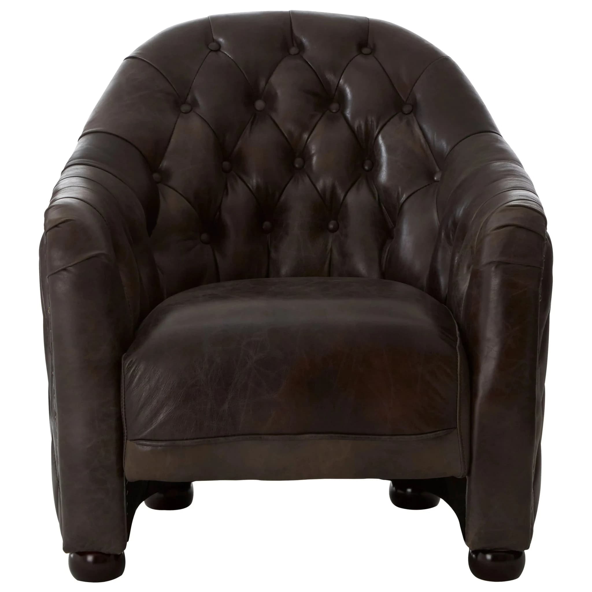 Victor Dark Grey Brown Leather Tub Chair - Seating, photo 6 of 8