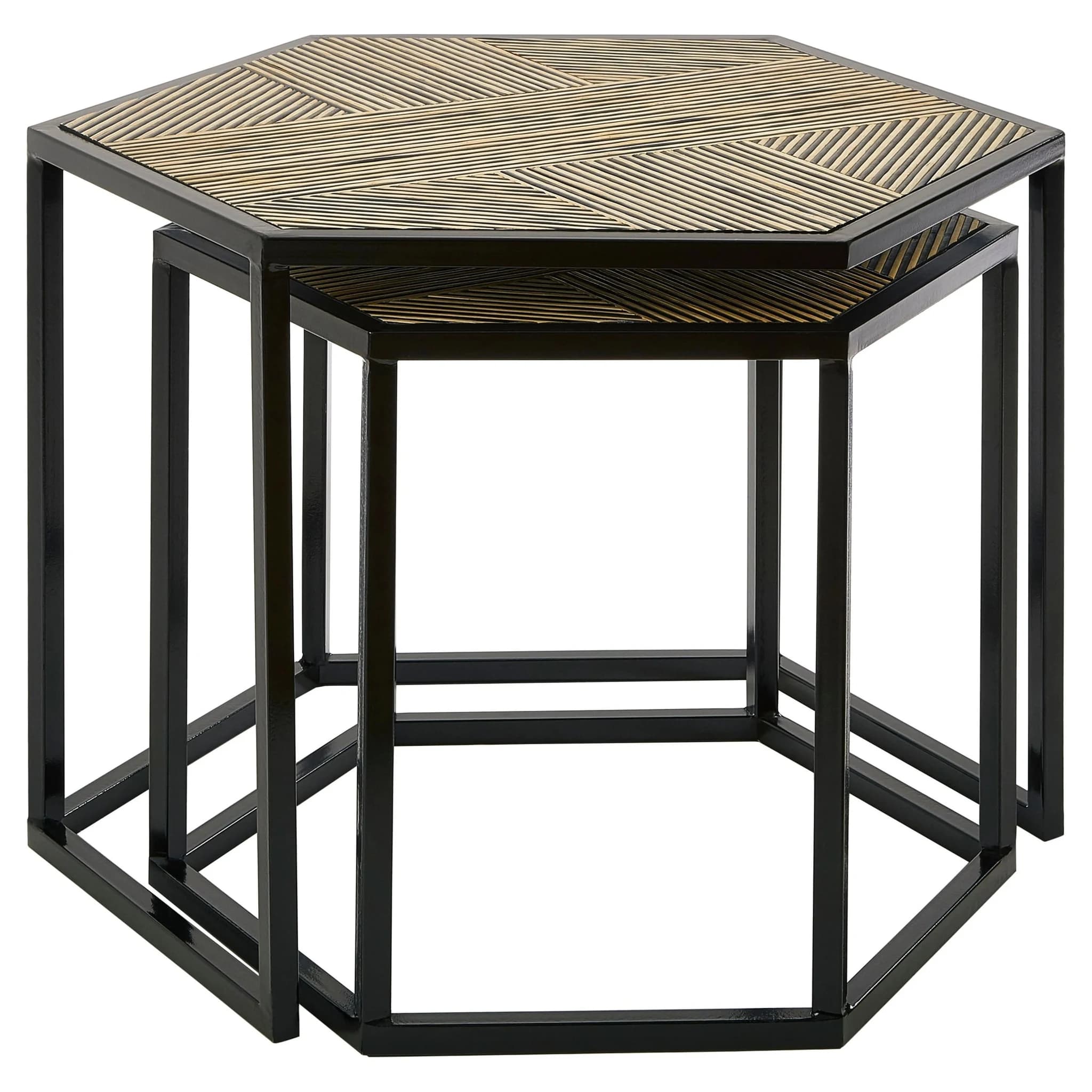 Babita Bamboo Inlay Set of 2 Hexagon Nest of Tables - Tables, photo 4 of 6