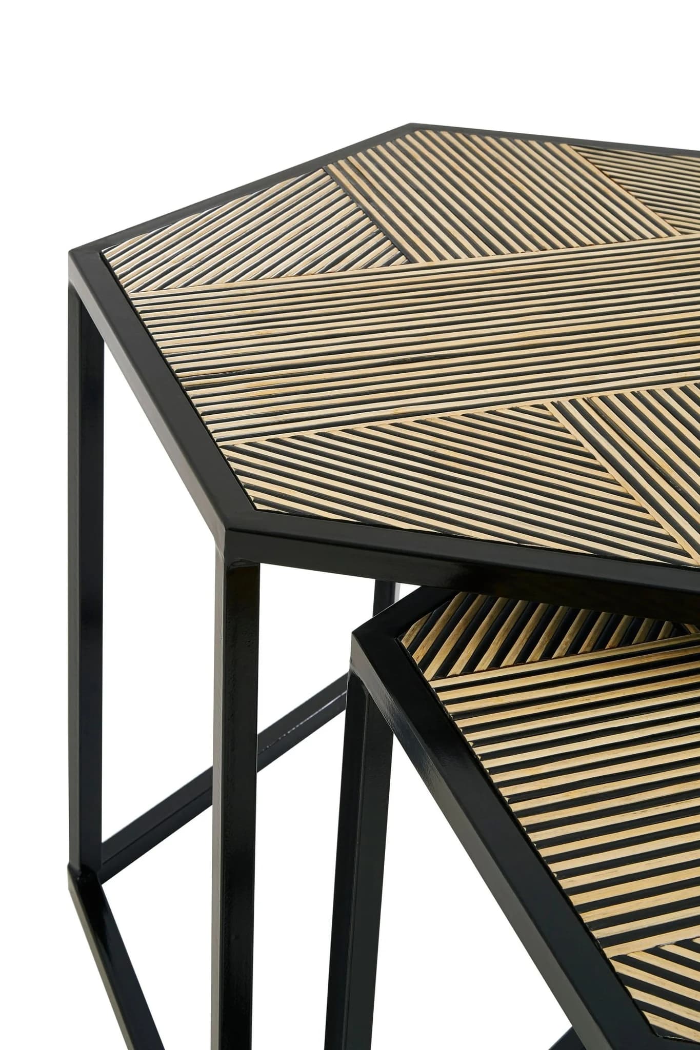 Babita Bamboo Inlay Set of 2 Hexagon Nest of Tables - Tables, photo 6 of 6