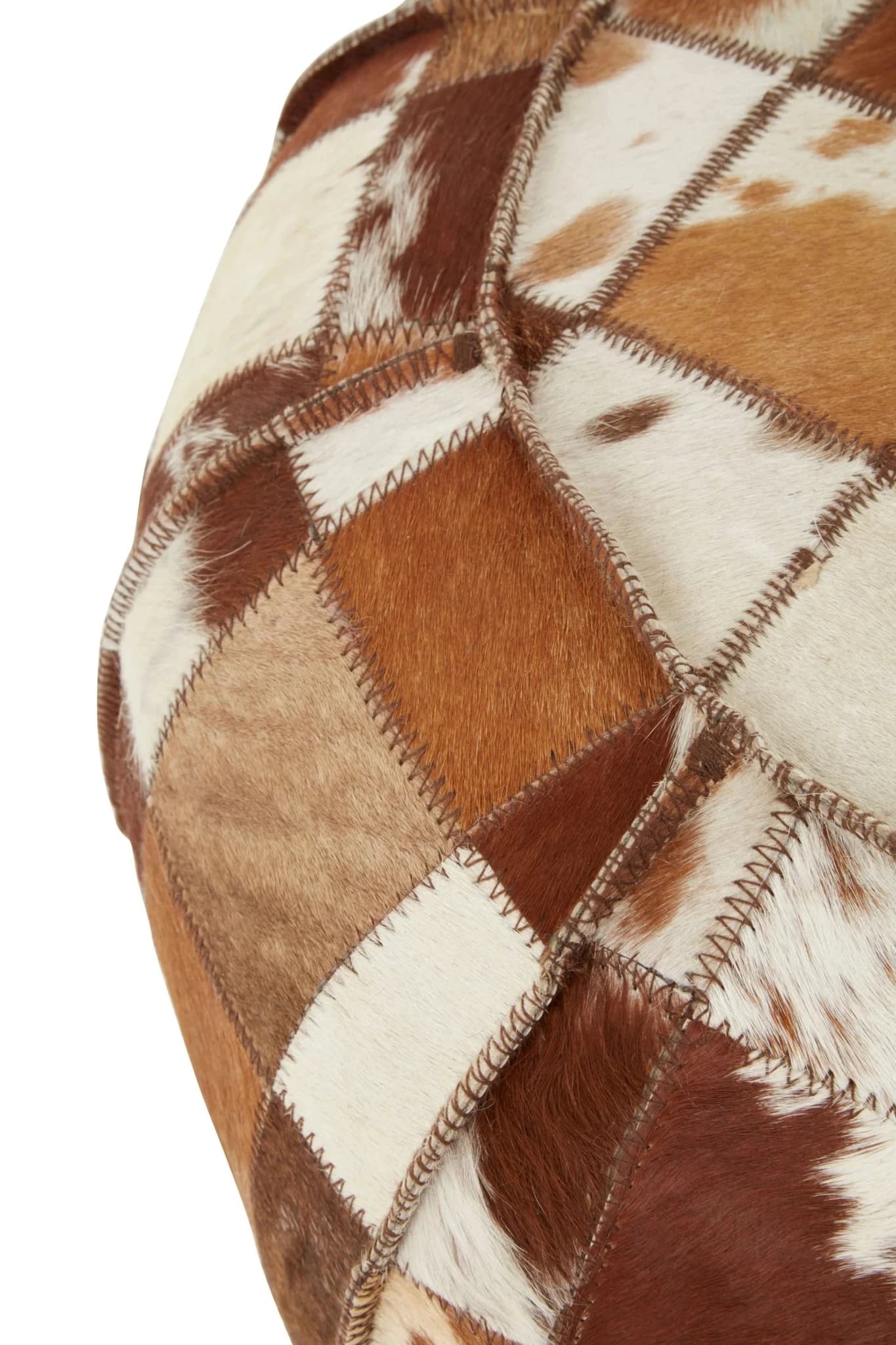 Buffalo Brown and Cream Hair on Leather Patchwork Pouffe - Decorative, photo 3 of 4