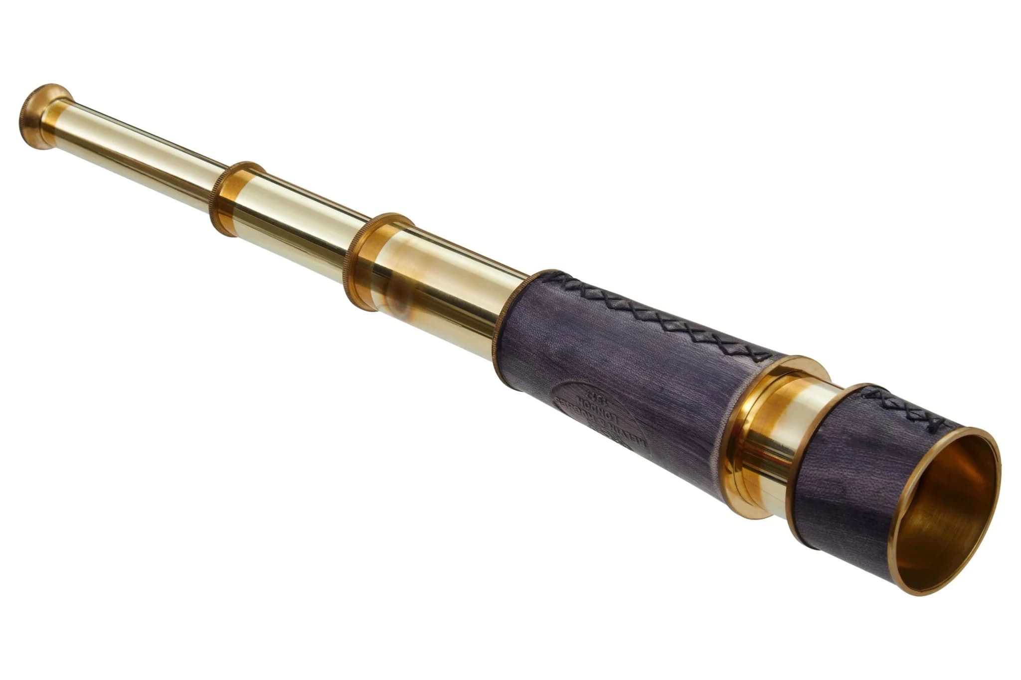 Churchill Brass and Black Leather Effect Tapered Telescope - Decorative, photo 4 of 8
