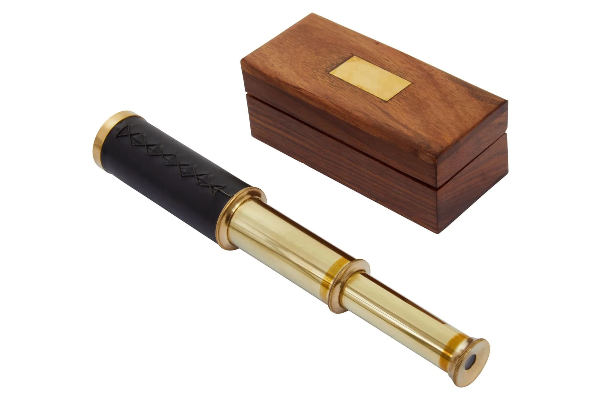 Churchill Brown Leather Effect Telescope With Wooden Box - Decorative, photo 6 of 8