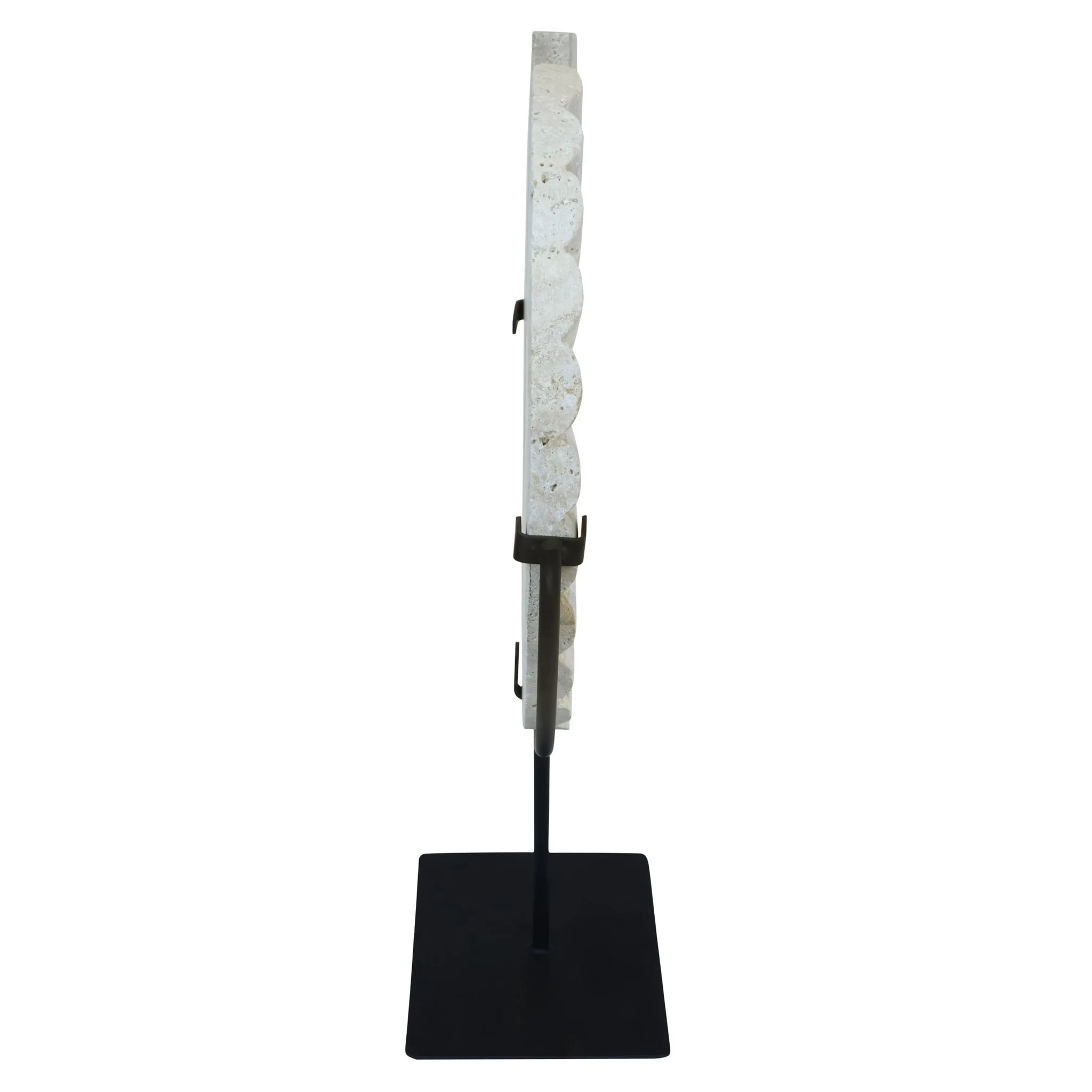 Tibor Travertine Ridged Disc Sculpture with Black Metal Base - Decorative, photo 8 of 8