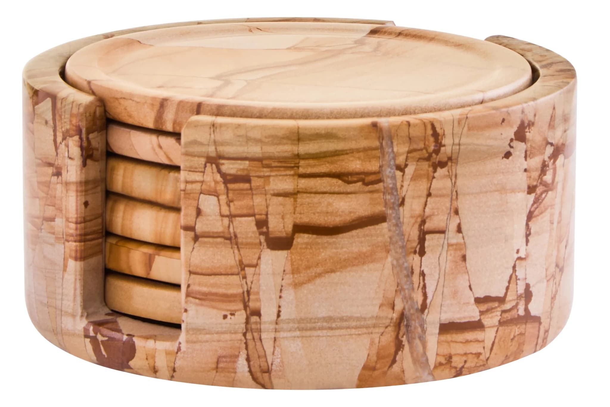 Tiago Teakwood Marble Set of Five Round Coasters with Holder - Decorative, photo 8 of 8