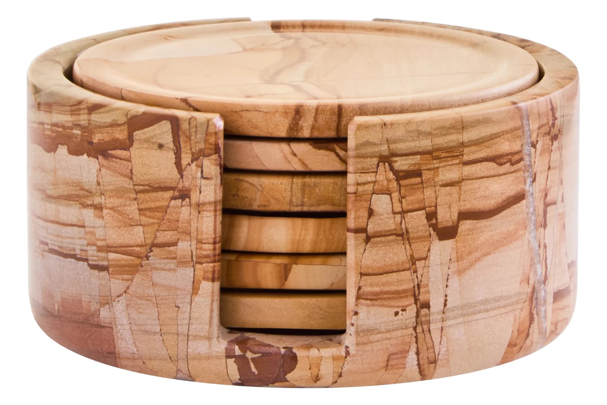 Tiago Teakwood Marble Set of Five Round Coasters with Holder - Decorative, photo 7 of 8