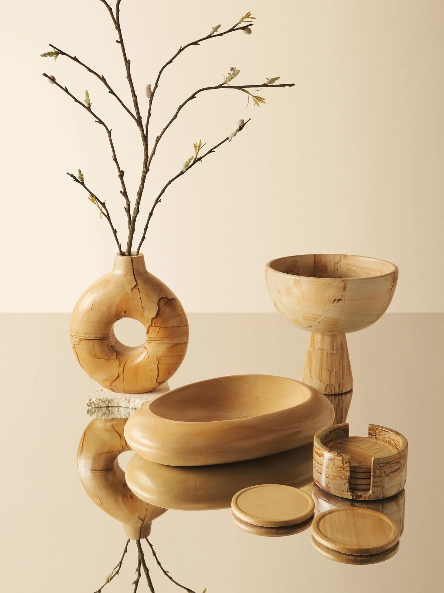 Tiago Teakwood Marble Set of Five Round Coasters with Holder - Decorative, photo 4 of 8
