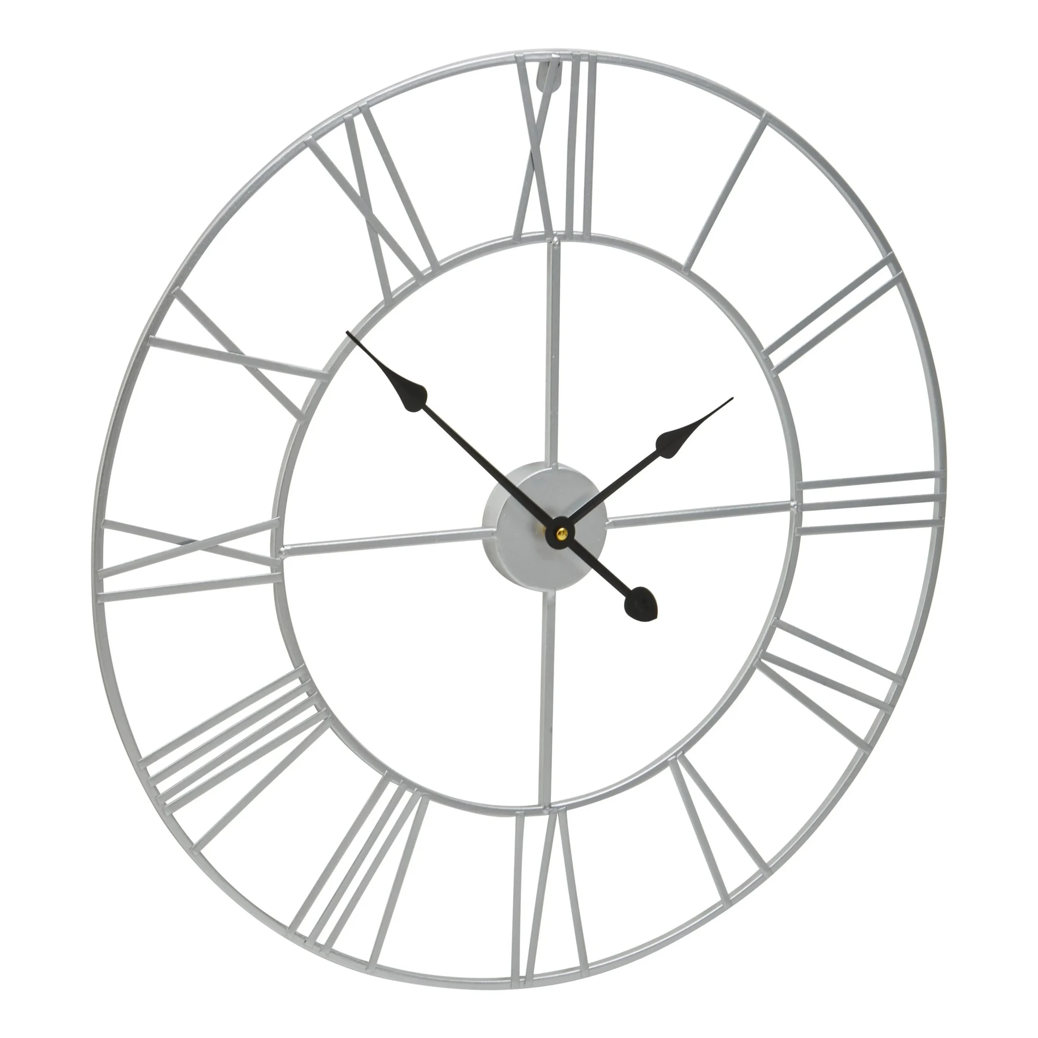 Genova 60cm Dia Silver Metal Roman Numeral Wall Clock - Decorative, photo 5 of 7