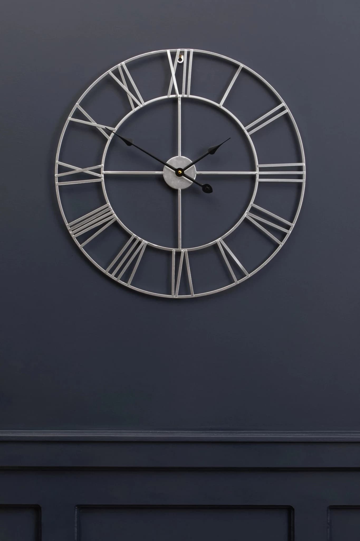 Genova 60cm Dia Silver Metal Roman Numeral Wall Clock - Decorative, photo 4 of 7