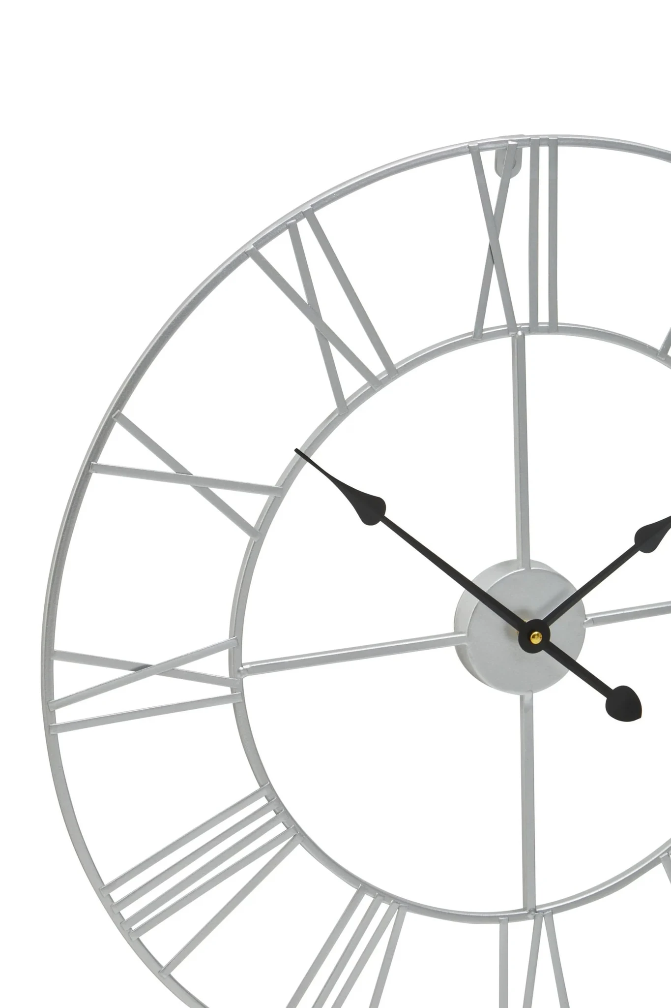 Genova 60cm Dia Silver Metal Roman Numeral Wall Clock - Decorative, photo 7 of 7