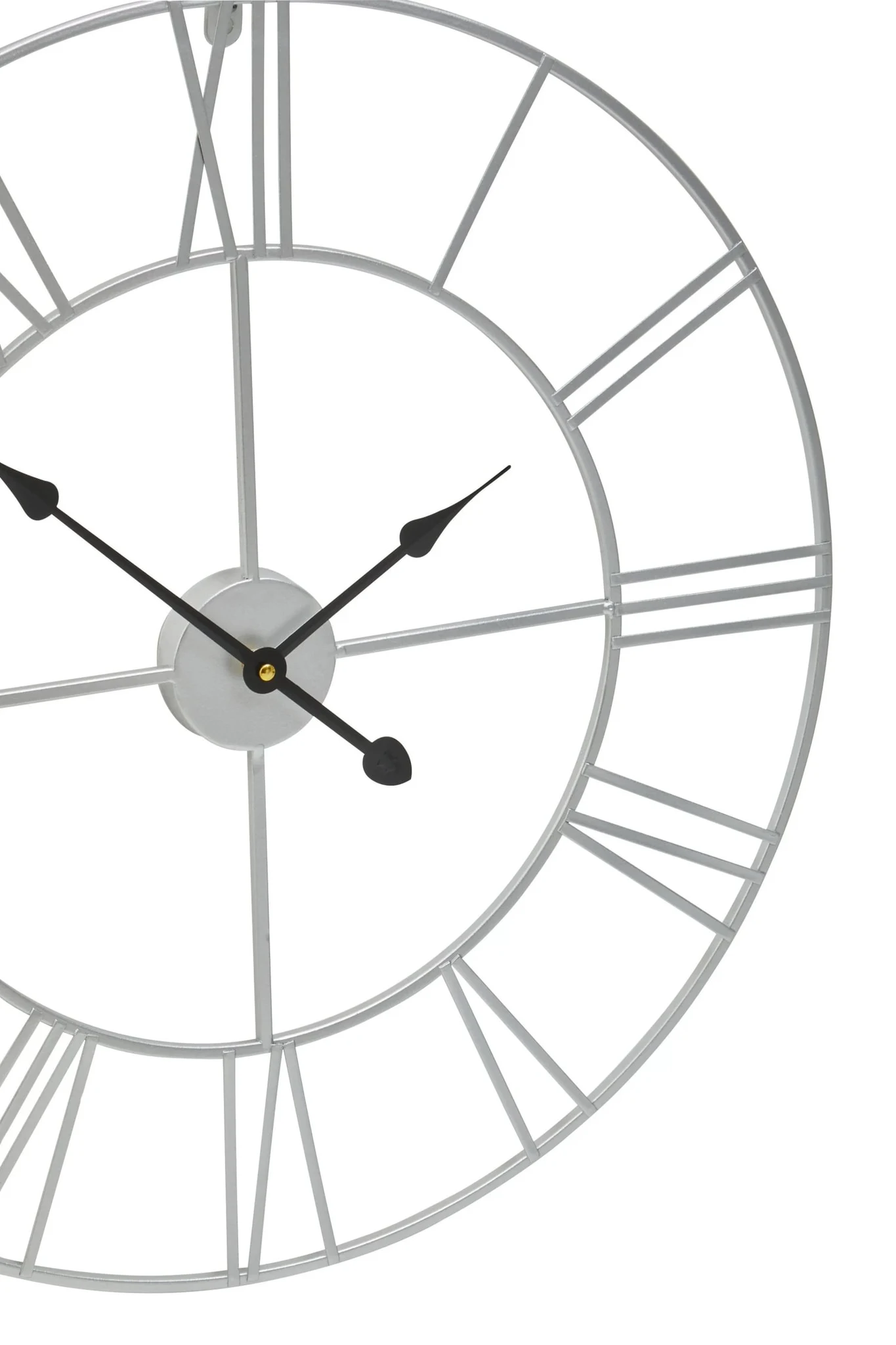 Genova 60cm Dia Silver Metal Roman Numeral Wall Clock - Decorative, photo 6 of 7