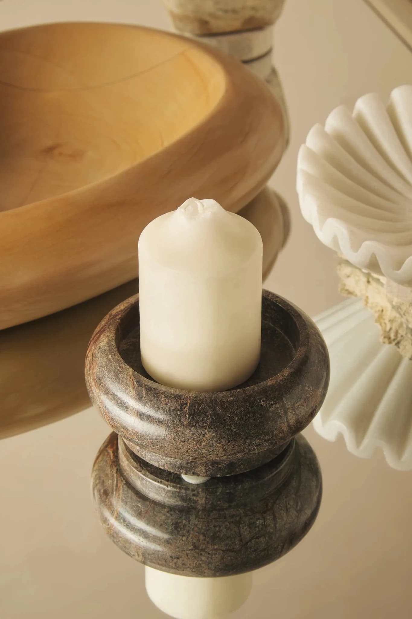 Fazio Forest Green Marble Pillar Candle Holder - Decorative, photo 2 of 8