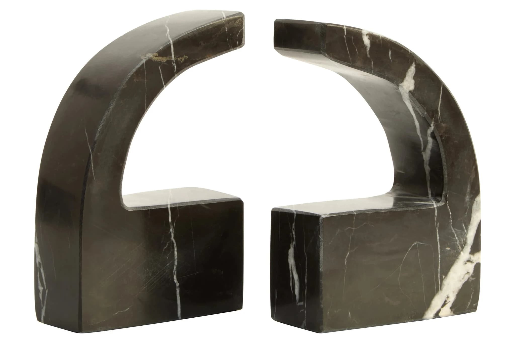 Zoro Black and White Marble Set of Two Comma Bookends - Decorative, photo 3 of 5