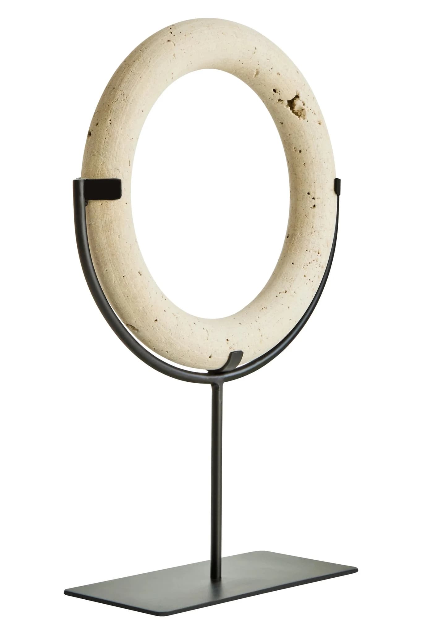 Tibor Travertine Ring Sculpture on Metal Stand - Decorative, photo 3 of 7